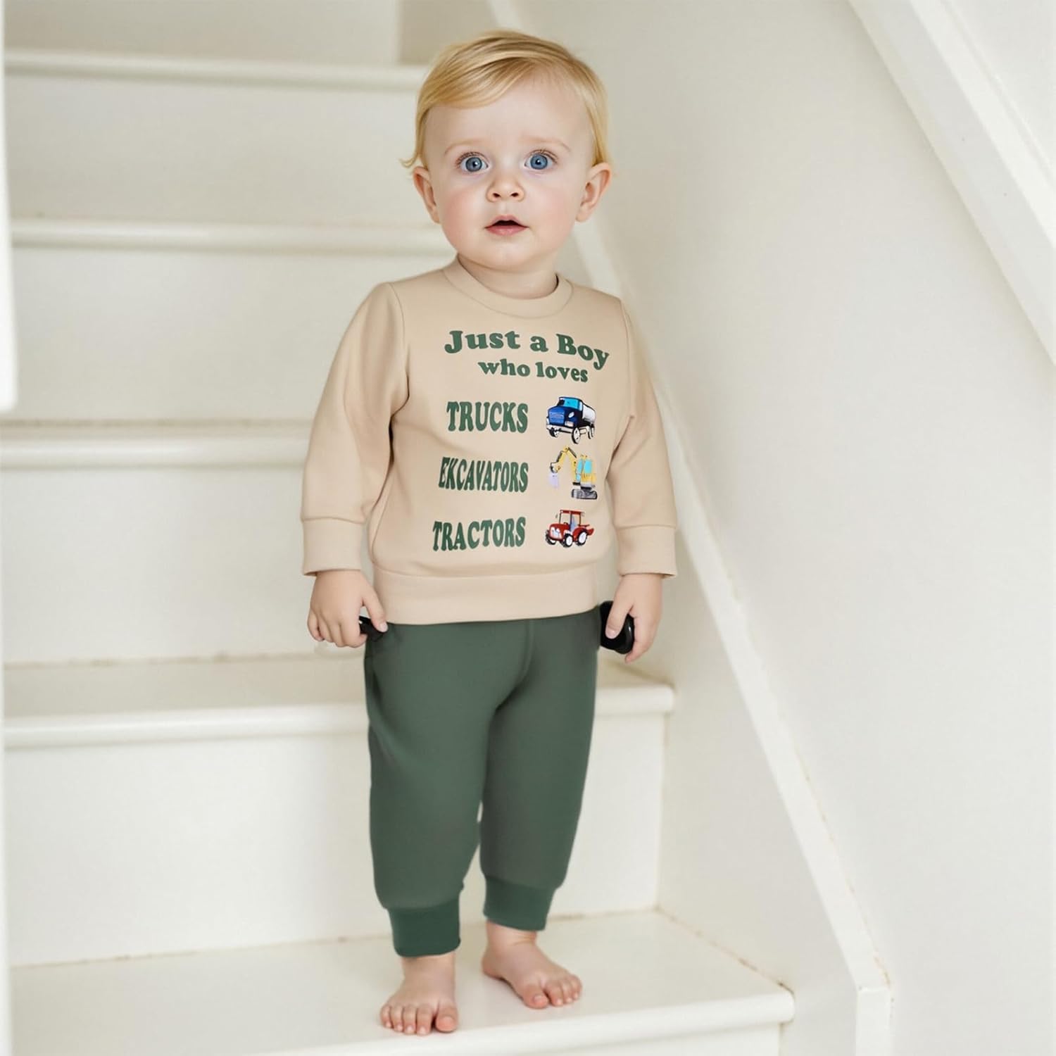 Thumbnail 1 de Geagodelia Toddler Boy Spring/Autumn Outfit Set with Tractor Print Sweatshirt and Joggers