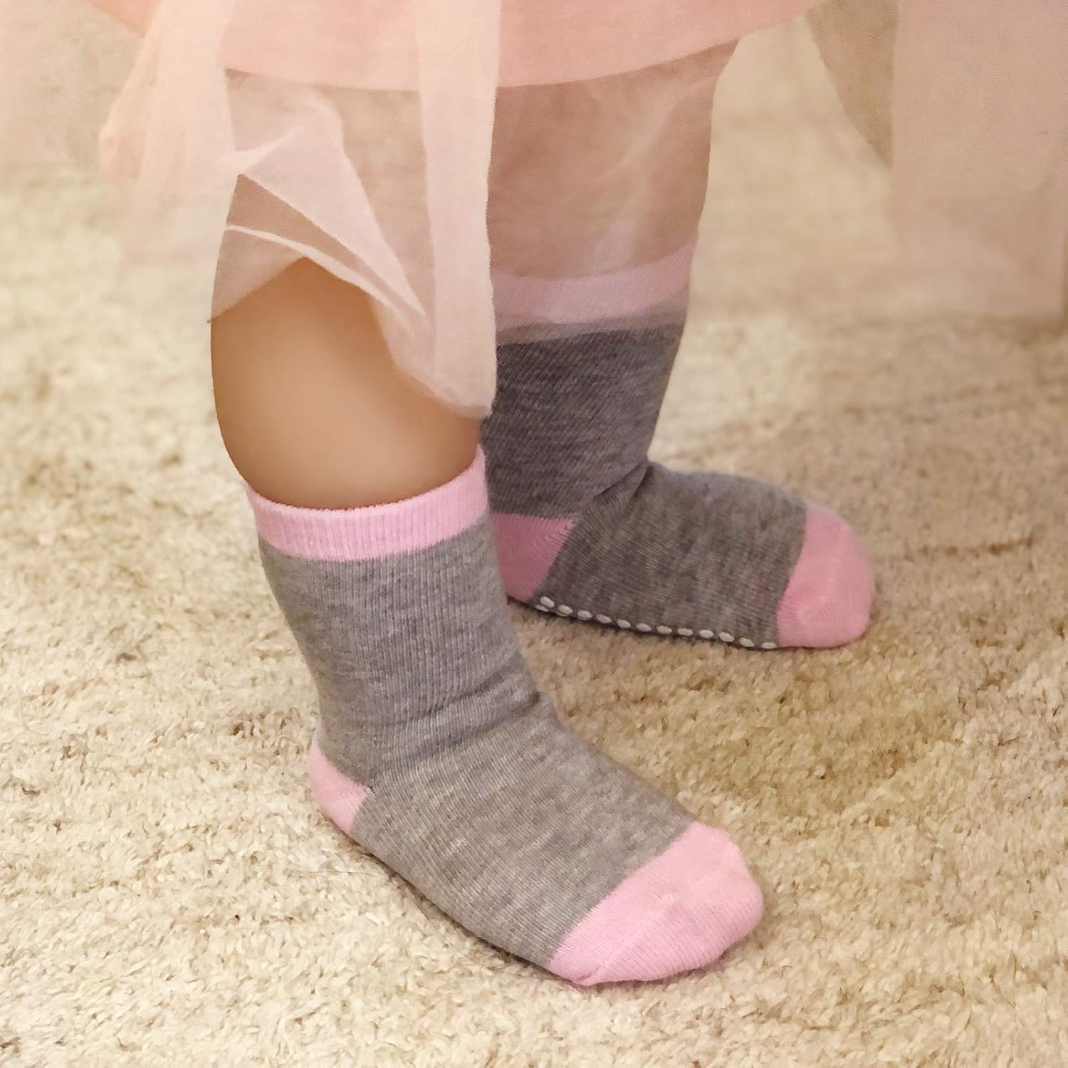 Detalle de JAKIDAR Baby Crew Socks, 12-Pack Cotton Stretch with Non-Slip Grips