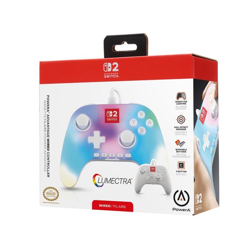 Detalle de PowerA Advantage Wired Controller para Nintendo Switch 2 (Blanco Lumectra) – precisión y personalización en modo cable