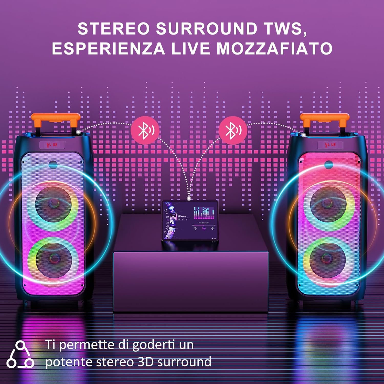 Detalle de JYX Karaoke: Sistema PA portatile con 2 microfoni wireless, 800W e luci RGB