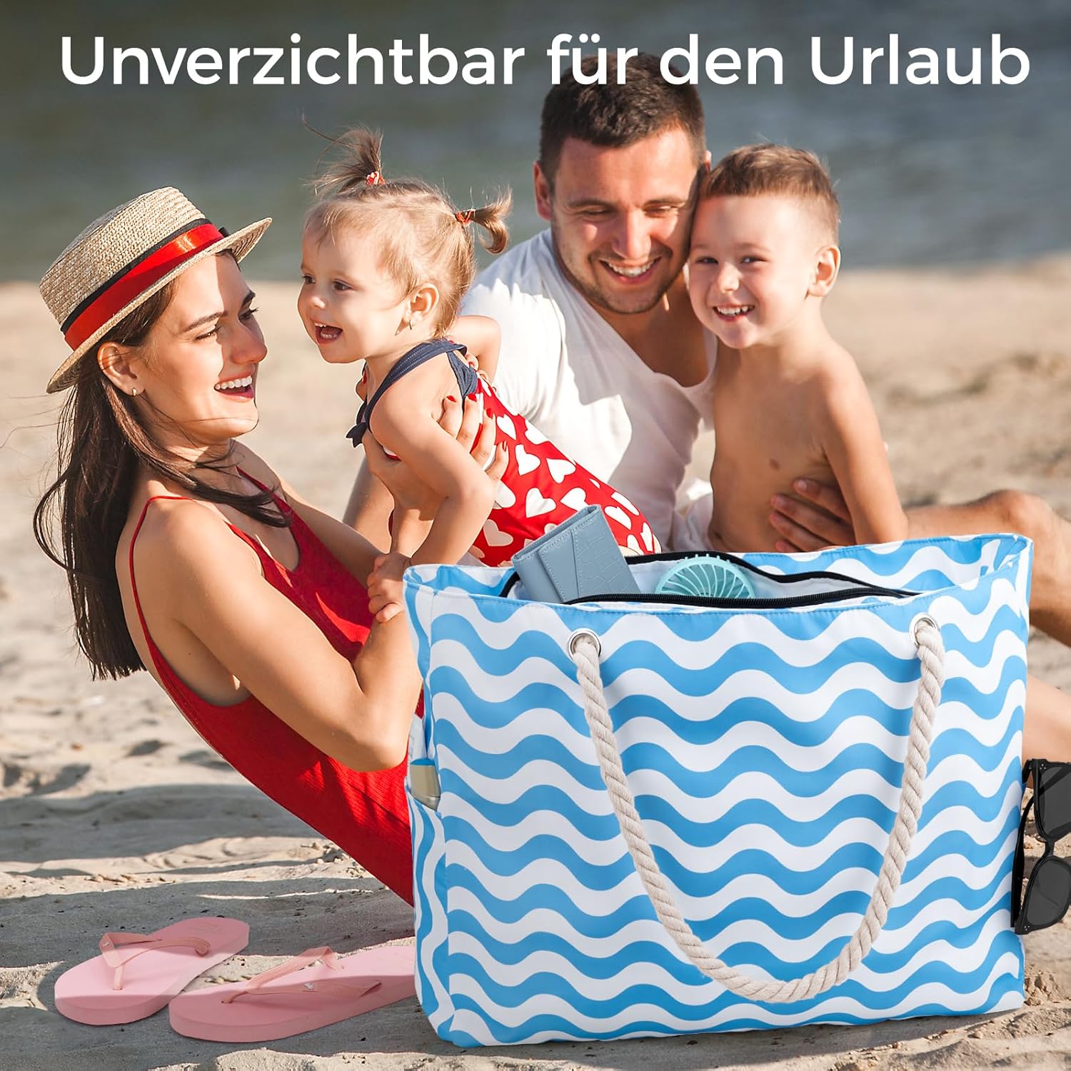 Thumbnail 6 de benpen Strandtasche XXL – Große faltbare Badetasche mit Reißverschluss für Familie