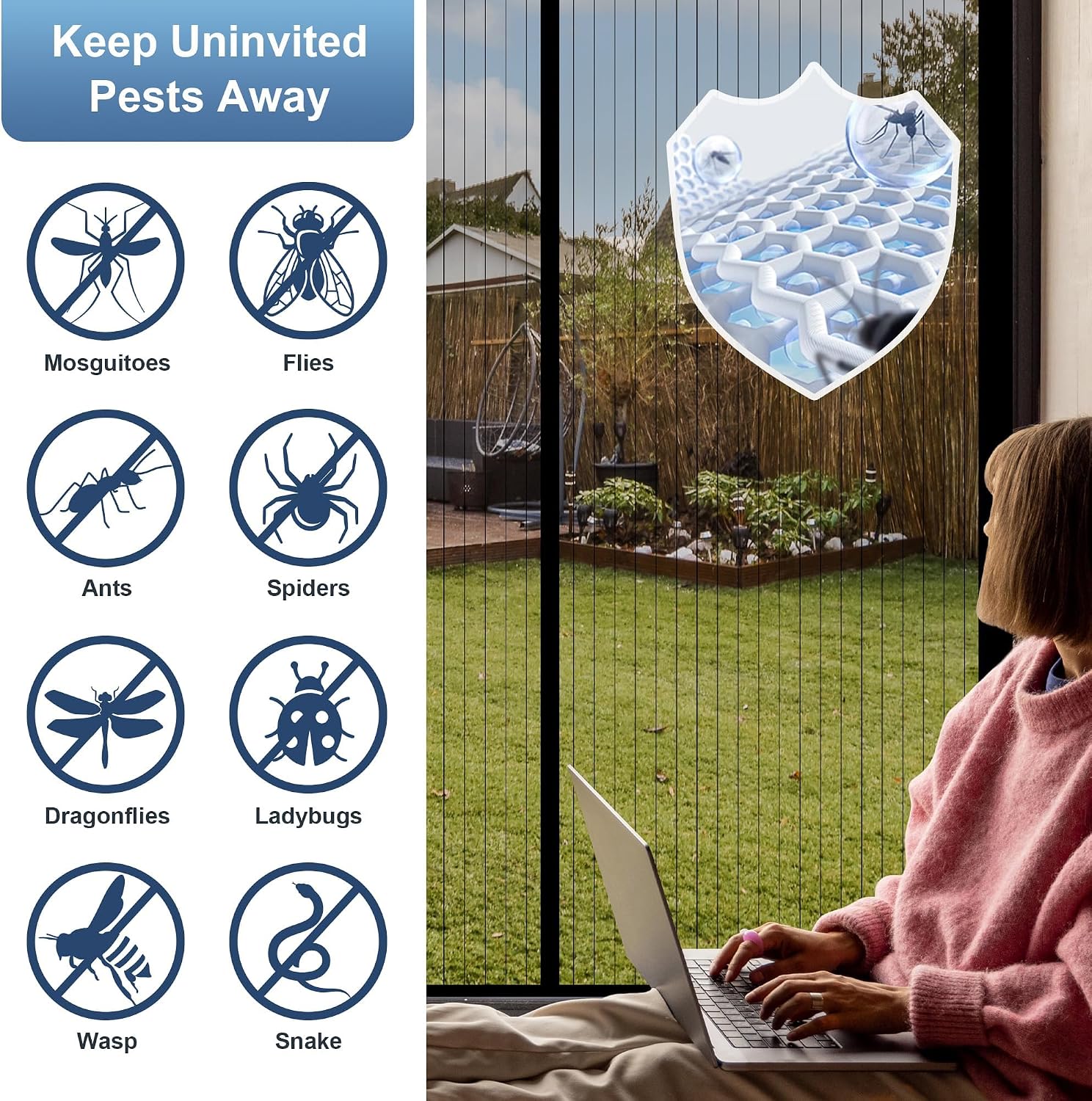 Detalle 1 de METAONLY Magnetic Screen Door Mesh, Fits 36" x 80" Doors, Black