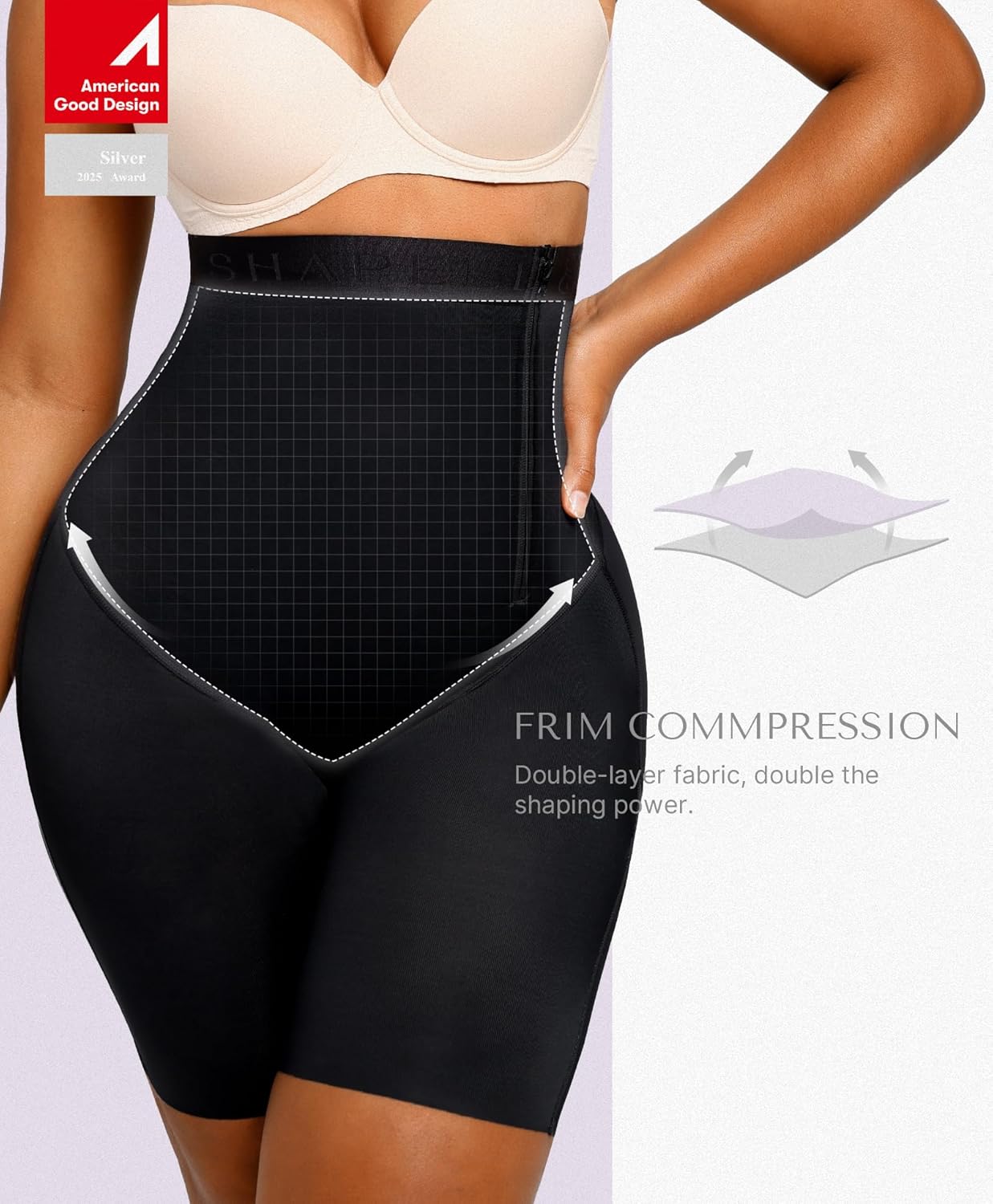 Detalle 2 de SHAPELLX Shapewear High Waisted 38cm Zipper Shorts