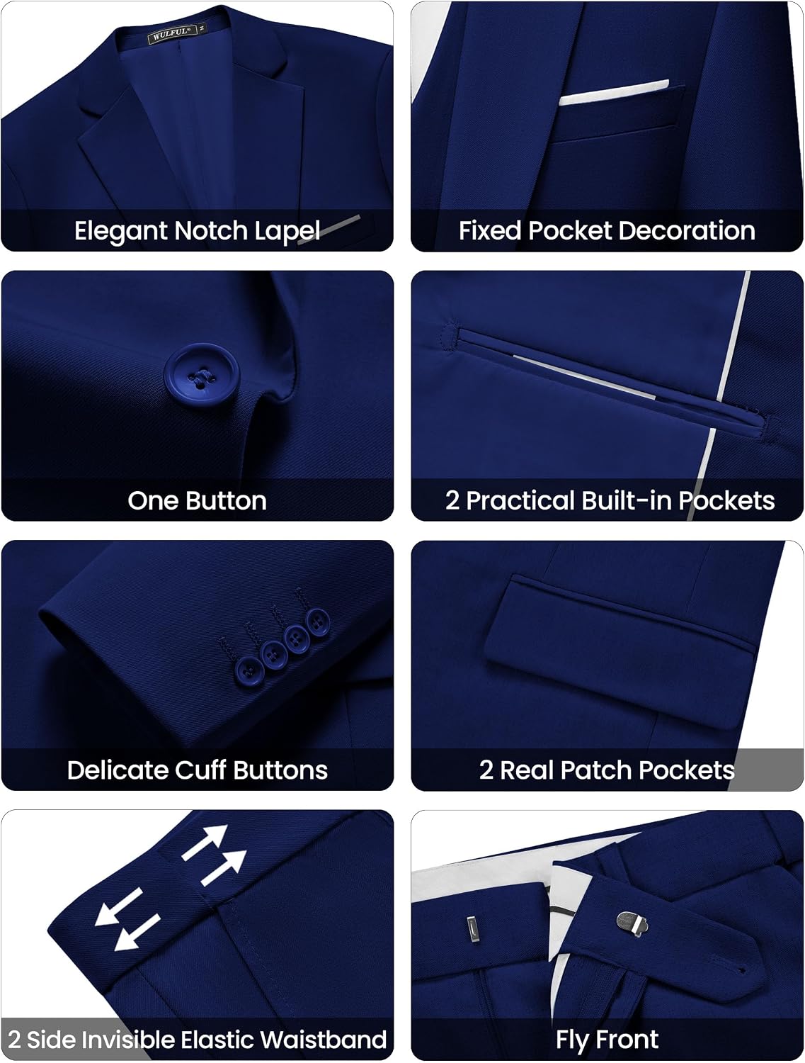 Thumbnail 4 de WULFUL Men’s Slim Fit 3-Piece Suit: One Button Blazer with Vest & Pants