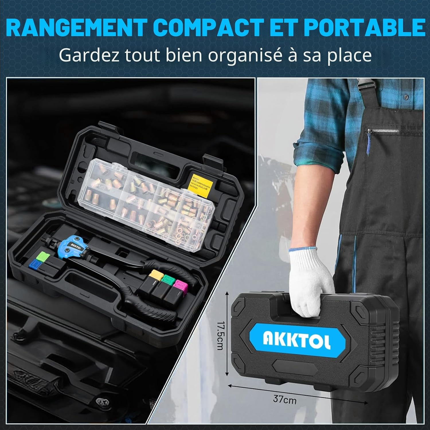 Detalle de AKKTOL Pince à Insert Fileté avec Boîte de Rangement et Coffret Robuste – 7 Mandrins (M3 à M12), 80 Écrous à Sertir
