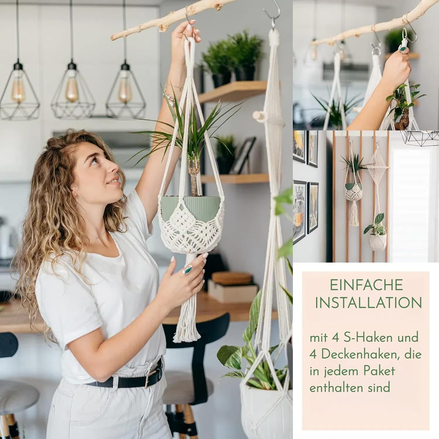 Thumbnail 4 de Makramee Blumenampel Hängend 4er Creme