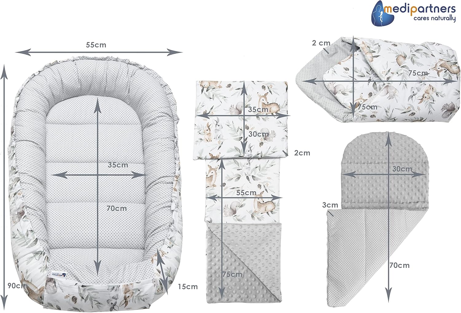 Thumbnail 1 de Medi Partners Babynest Nestchen 100% Baumwolle 5-teilig