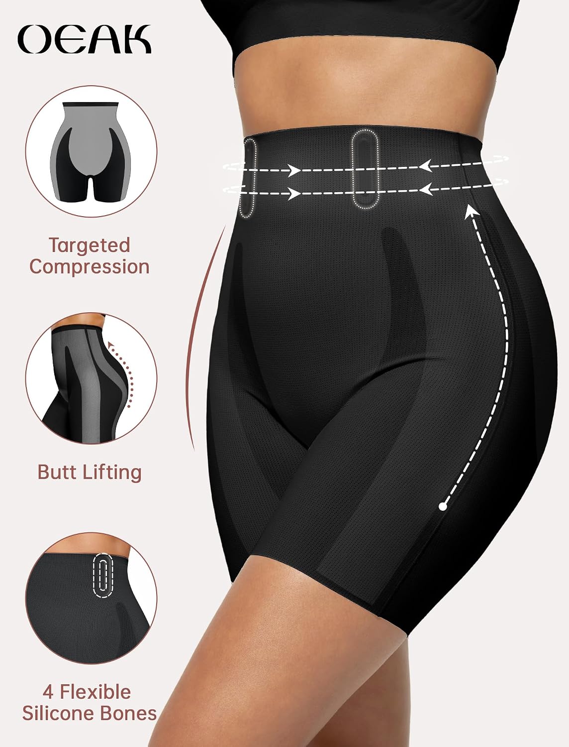 Detalle de OEAK Tummy Control Shapewear Seamless High-Waisted Girdle Under Dress Panty