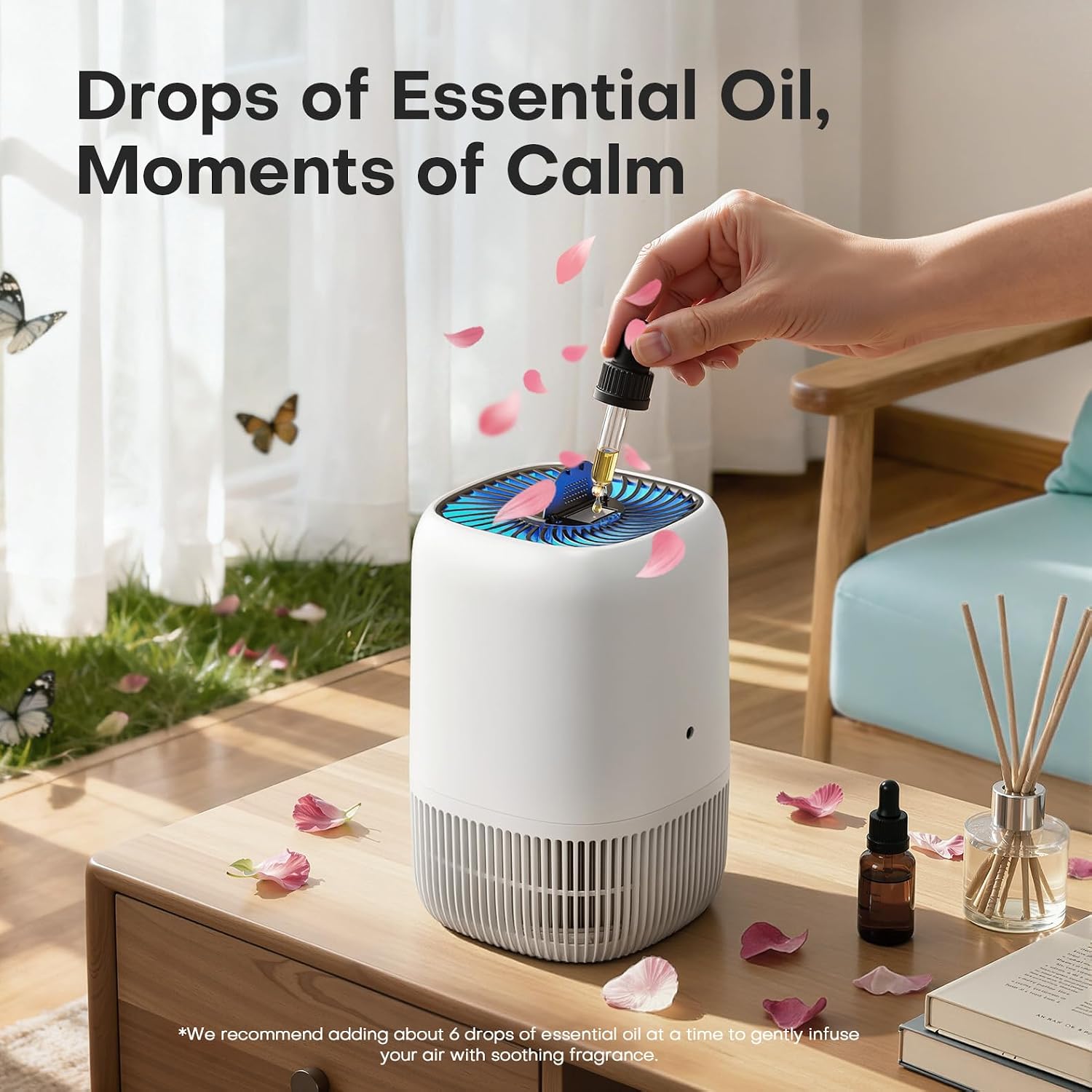 Detalle de VOOPNU Air Purifiers for Home: 360° Clean Air Up to 1,076 ft² with True HEPA