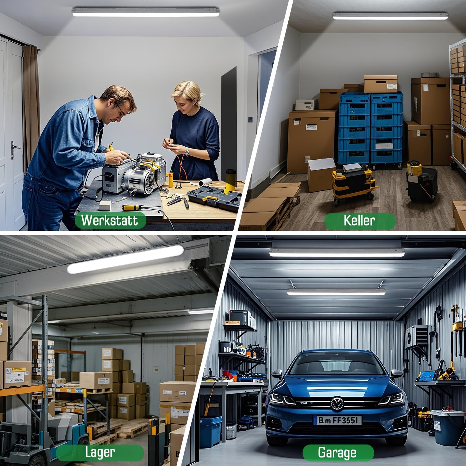 Detalle 2 de TONFFI Feuchtraumleuchte LED 60 cm (6000 K, IP65, 2250 lm) – verknüpfbar für Keller, Garage & Werkstatt