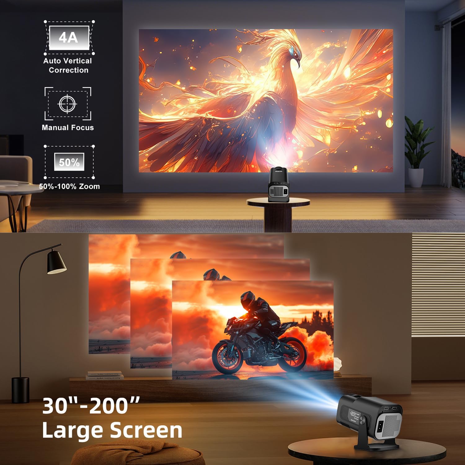 Thumbnail 4 de ZDSSY Mini Projector 4K Support, Android 14 & Wi‑Fi 6: A Portable Bedroom Cinema with Built‑in Apps