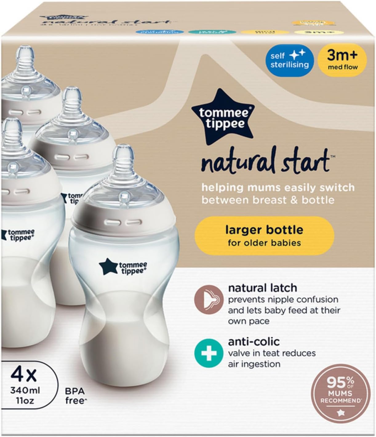 Detalle 2 de Tommee Tippee Natural Start flessenset: 4 anti-koliekflessen van 340 ml