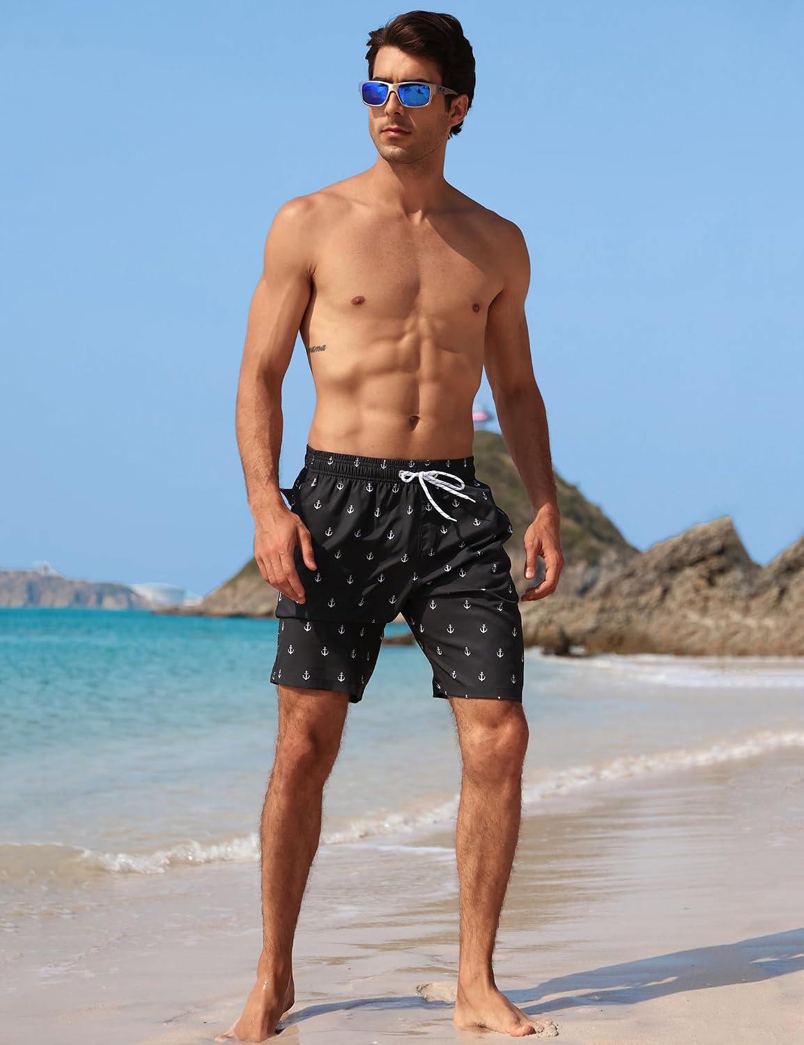 Detalle de APTRO Men's 9" Swim Trunks with Mesh Lining and Quick-Dry Fabric