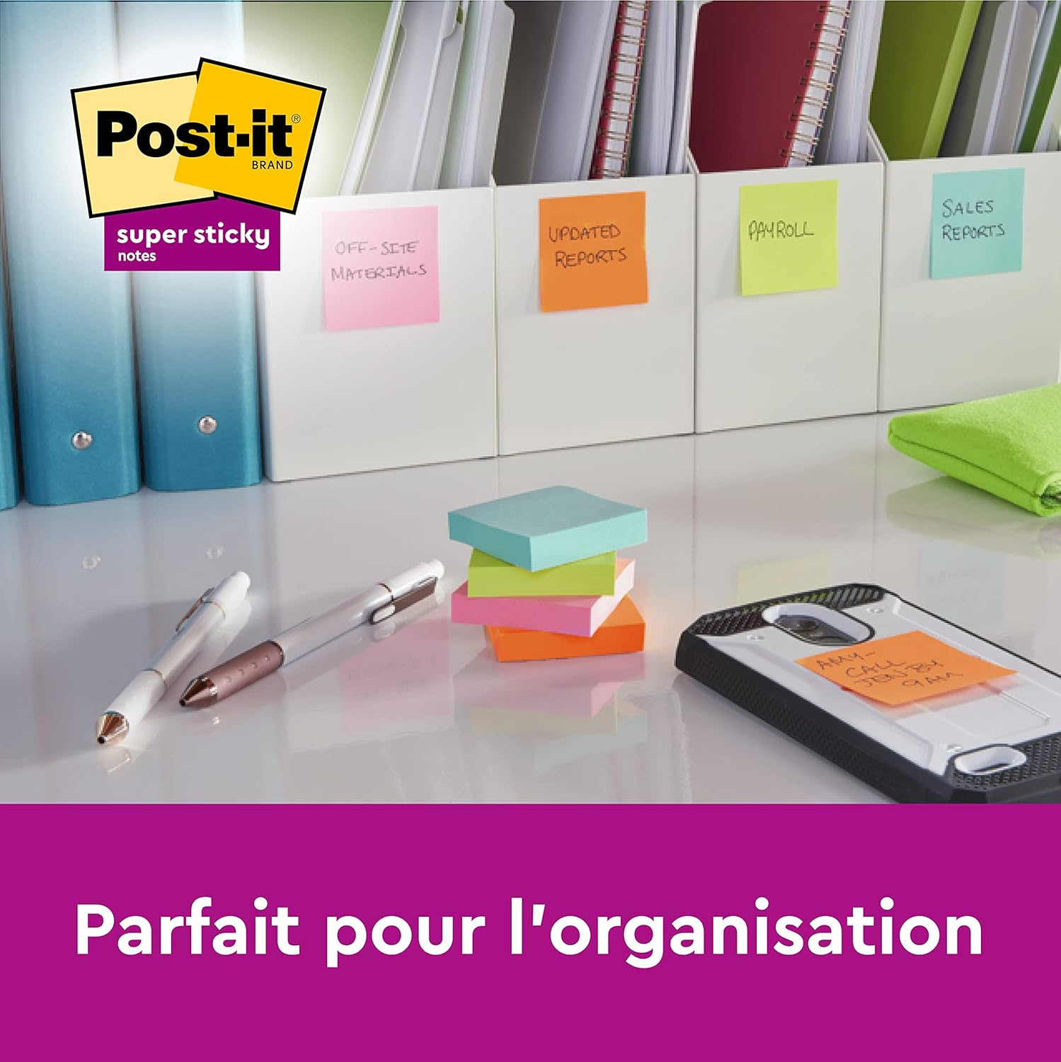 Detalle de Post-it Z-Notes Autocollantes Super Sticky — Couleurs Soulful, pack de 6 blocs (90 feuilles chacun, 76 x 76 mm)
