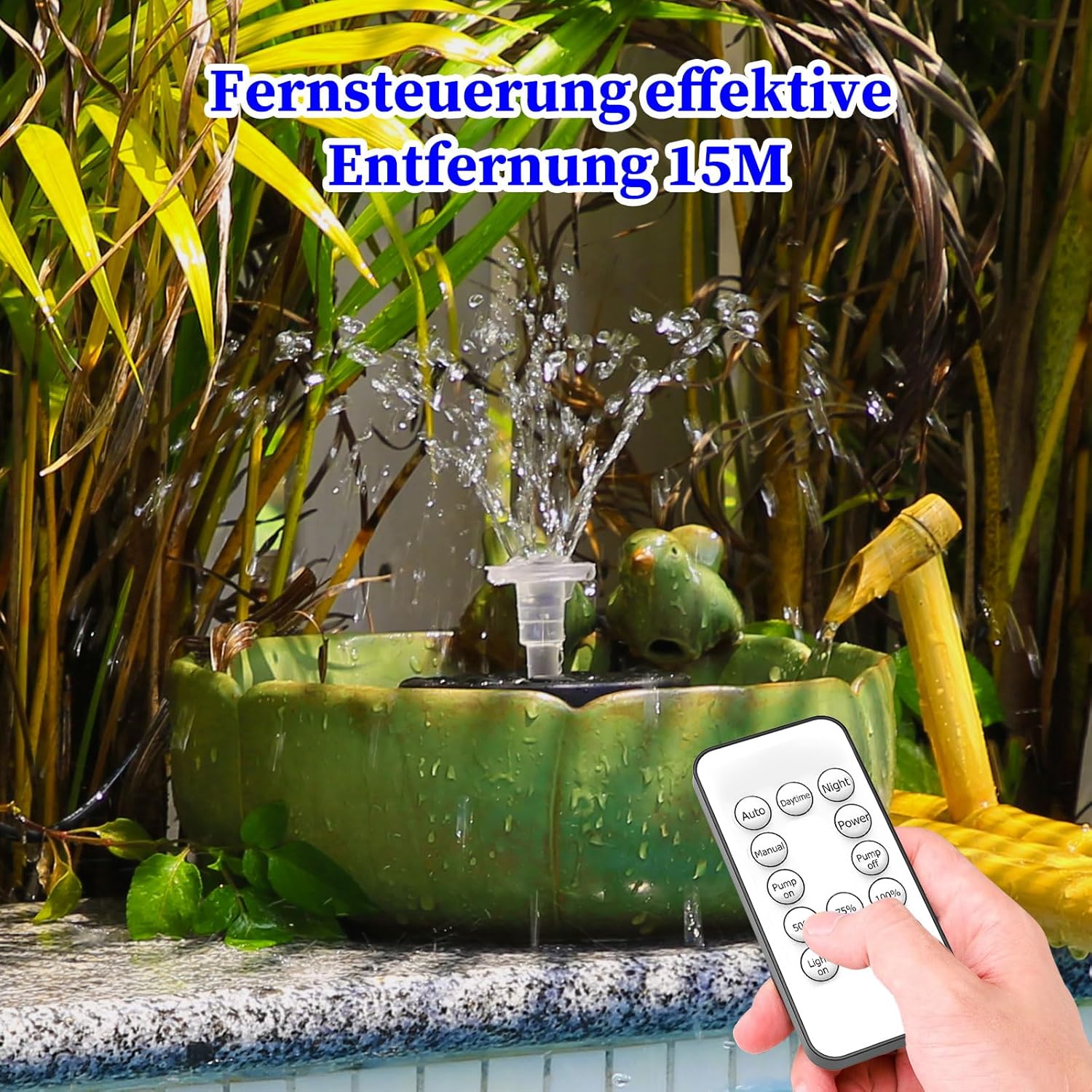 Thumbnail 1 de SUJFEE Solar-Springbrunnen für außen mit LED, 8 W, Akku und Fernbedienung