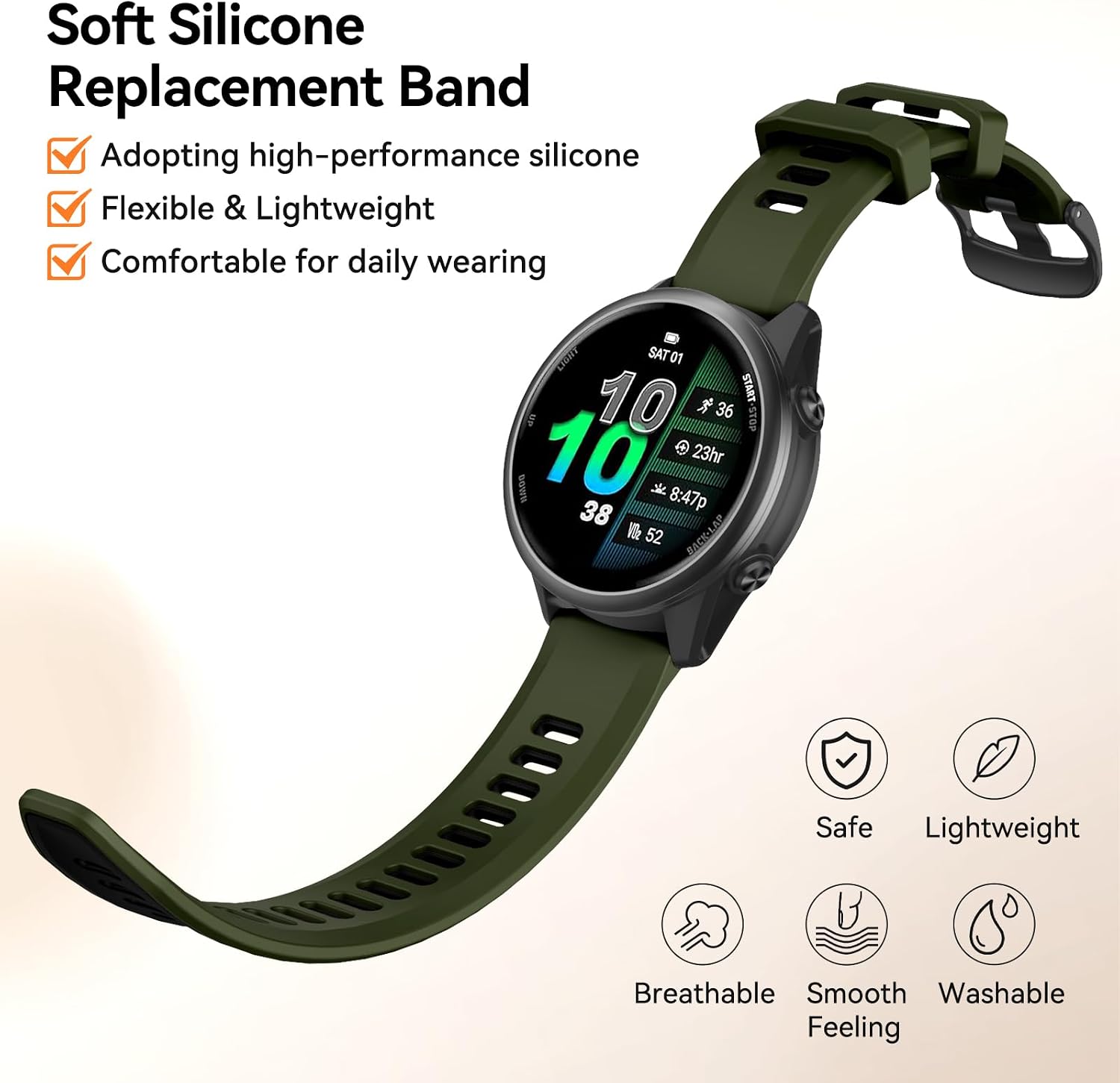 Detalle 2 de 22mm Garmin watch band, silicone strap