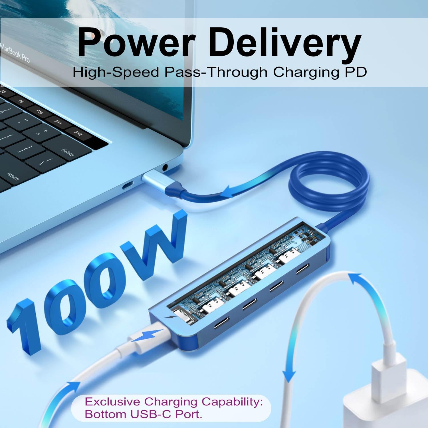Detalle de VCOM USB-C Hub mit 4 Datenanschlüssen – 10 Gbps, 100W PD, kompakter Multiport-Adapter