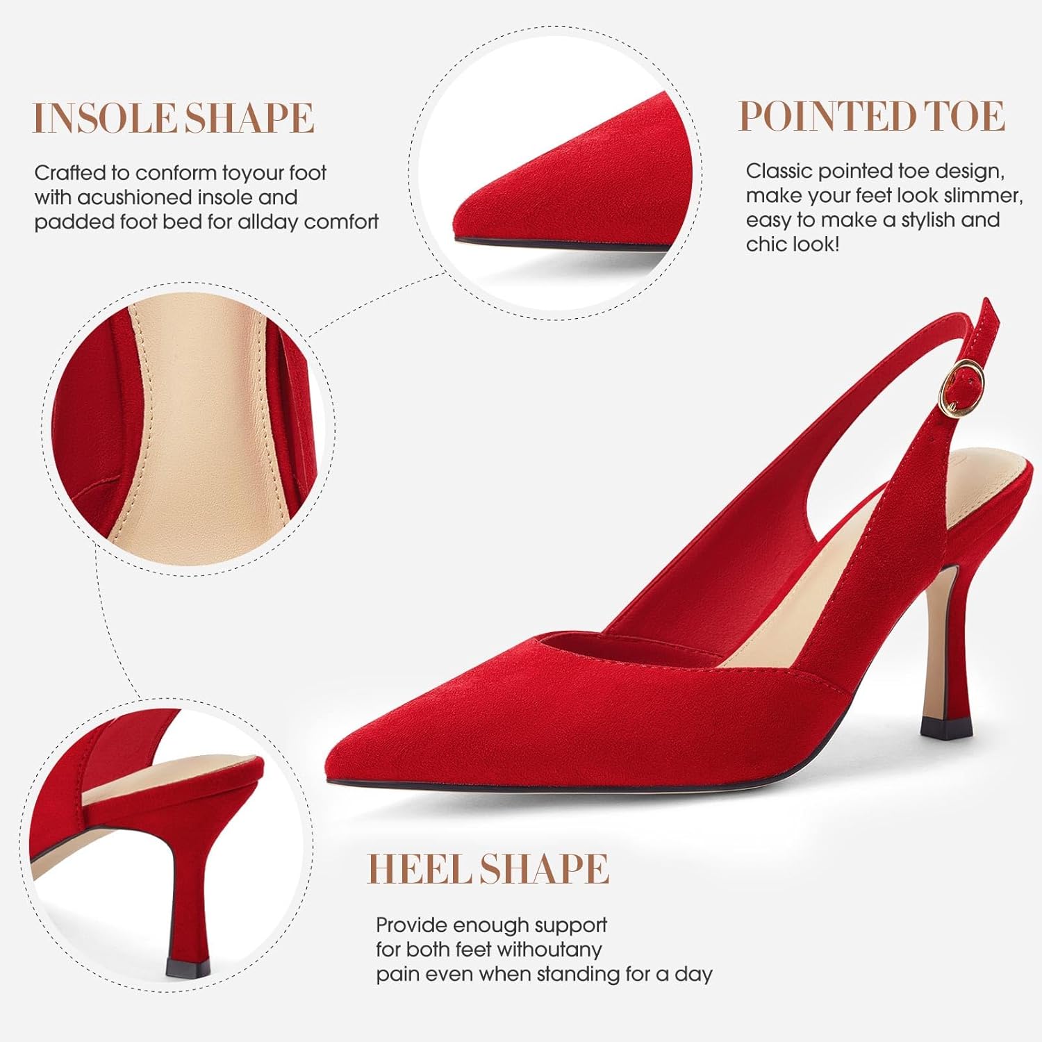 Detalle de Rilista Women’s Slingback Kitten Heels with Closed Pointed Toe