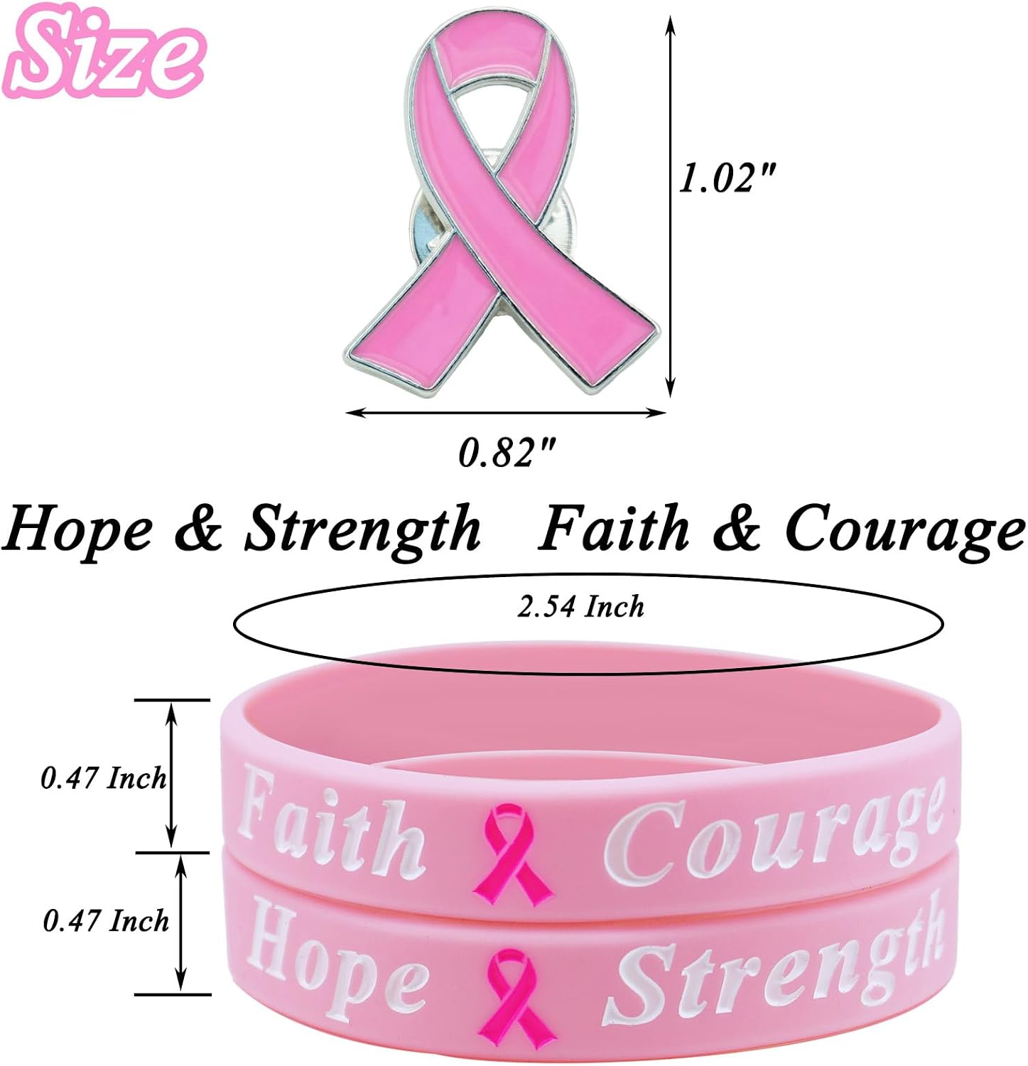 Thumbnail 6 de ETHOON Breast Cancer Awareness Bracelets and Pins, 100-Piece Set