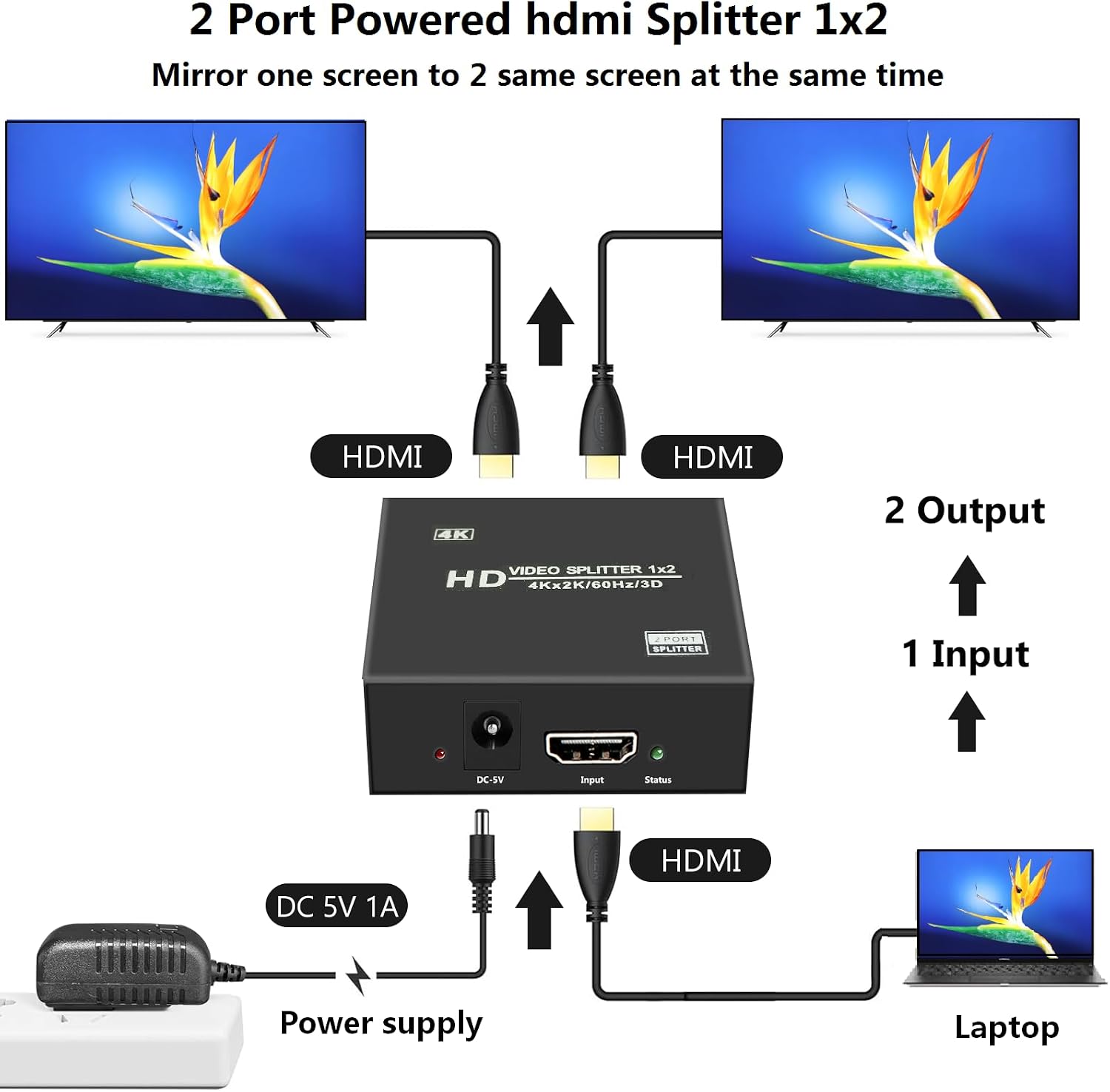 Thumbnail 6 de 4K@60Hz 1x2 HDMI Splitter (HDMI 2.0) – Mirror 2 Displays from a Single Source