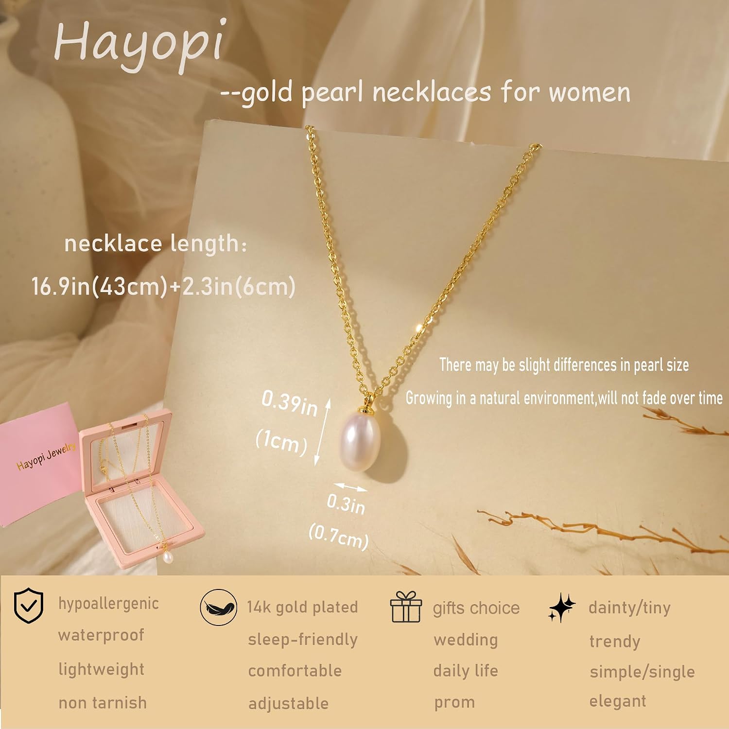 Detalle de Gold Pearl Necklace, 14K Gold-Plated