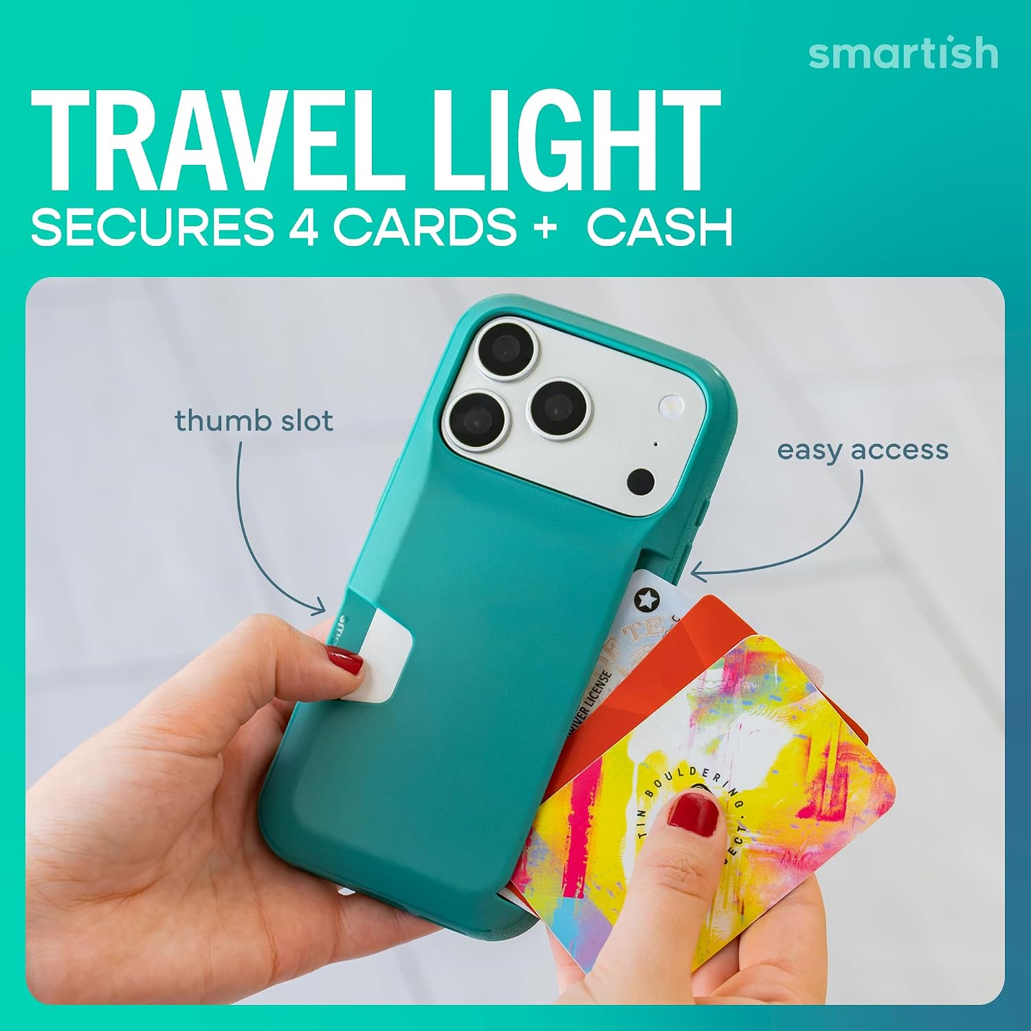 Detalle de Smartish Wallet Slayer Vol. 1 Wallet Case for iPhone 17 Pro (So Jaded) — slim card holder with drop protection