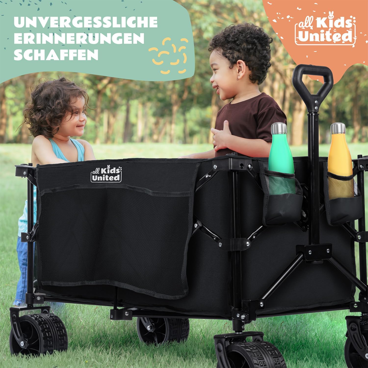 Thumbnail 6 de Faltbarer Bollerwagen Transportkarre (Strand-Buggy bis 90 l, 150 kg) mit XXL Geländerädern, Bremse & verstellbarem Griff – Schwarz