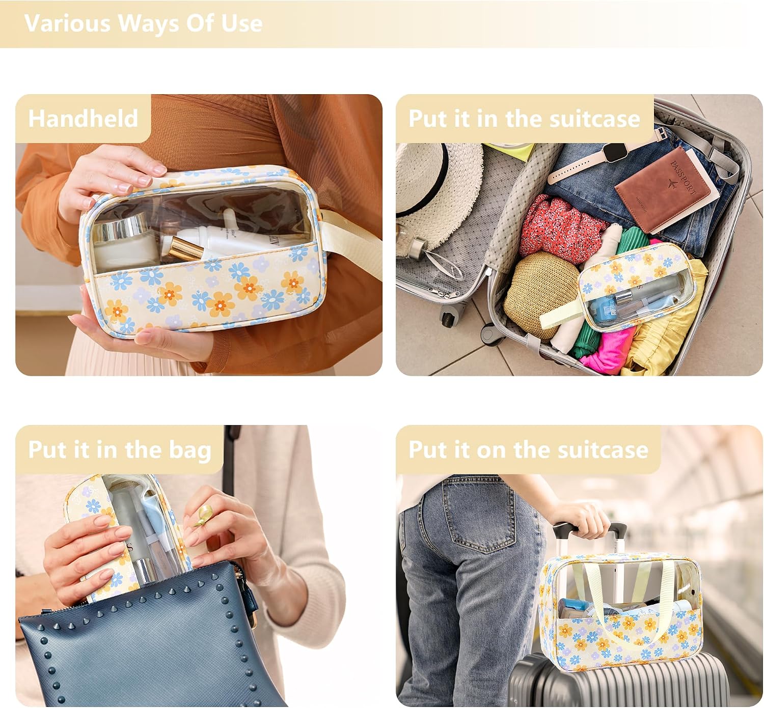 Detalle de Mikytoper Clear Toiletry Bag set (3 pcs) – Waterproof PVC wash bags with handle, 2024 Yellow