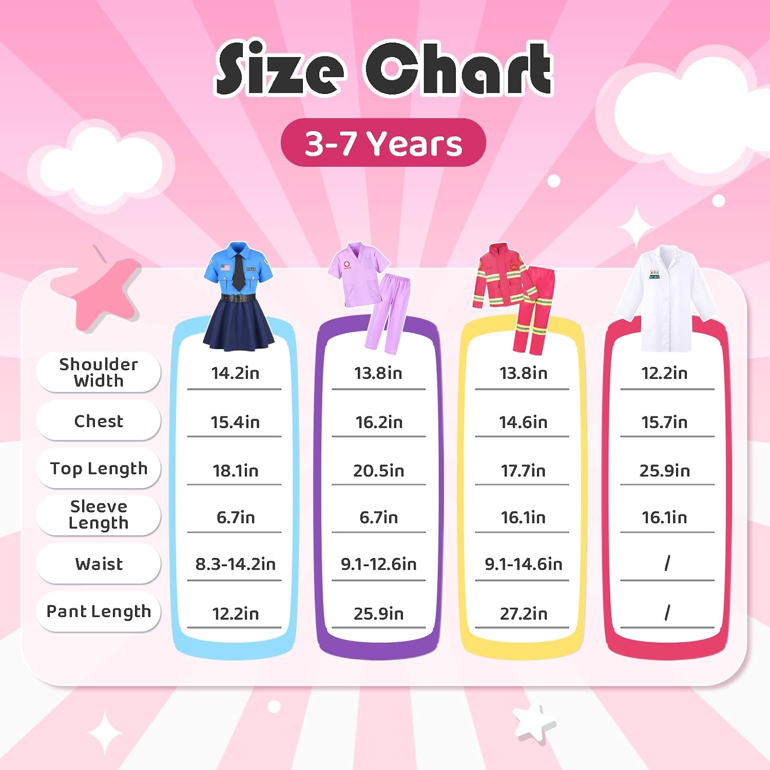 Detalle 2 de Meland 4-in-1 Career Dress-Up Costume Set for Girls, Four Pretend-Play Roles