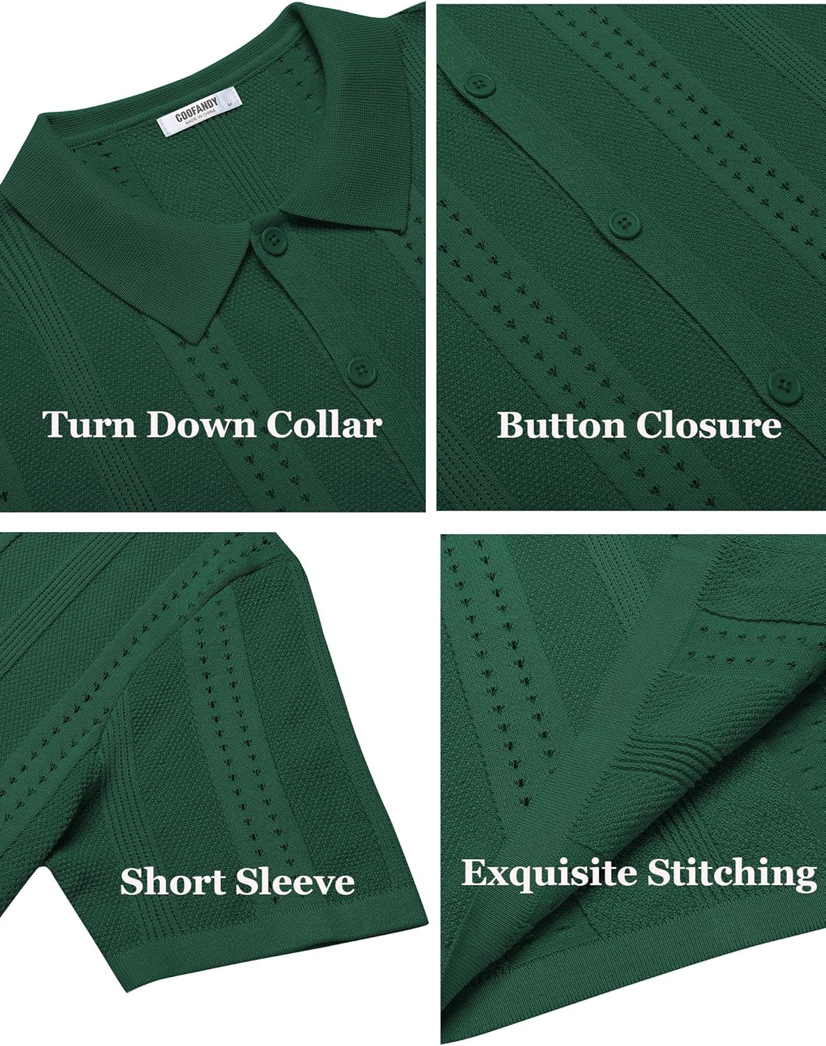 Thumbnail 5 de COOFANDY Men’s Knit Short Sleeve Button-Down Polo Shirt (Fashion Casual Summer Beach Shirt)