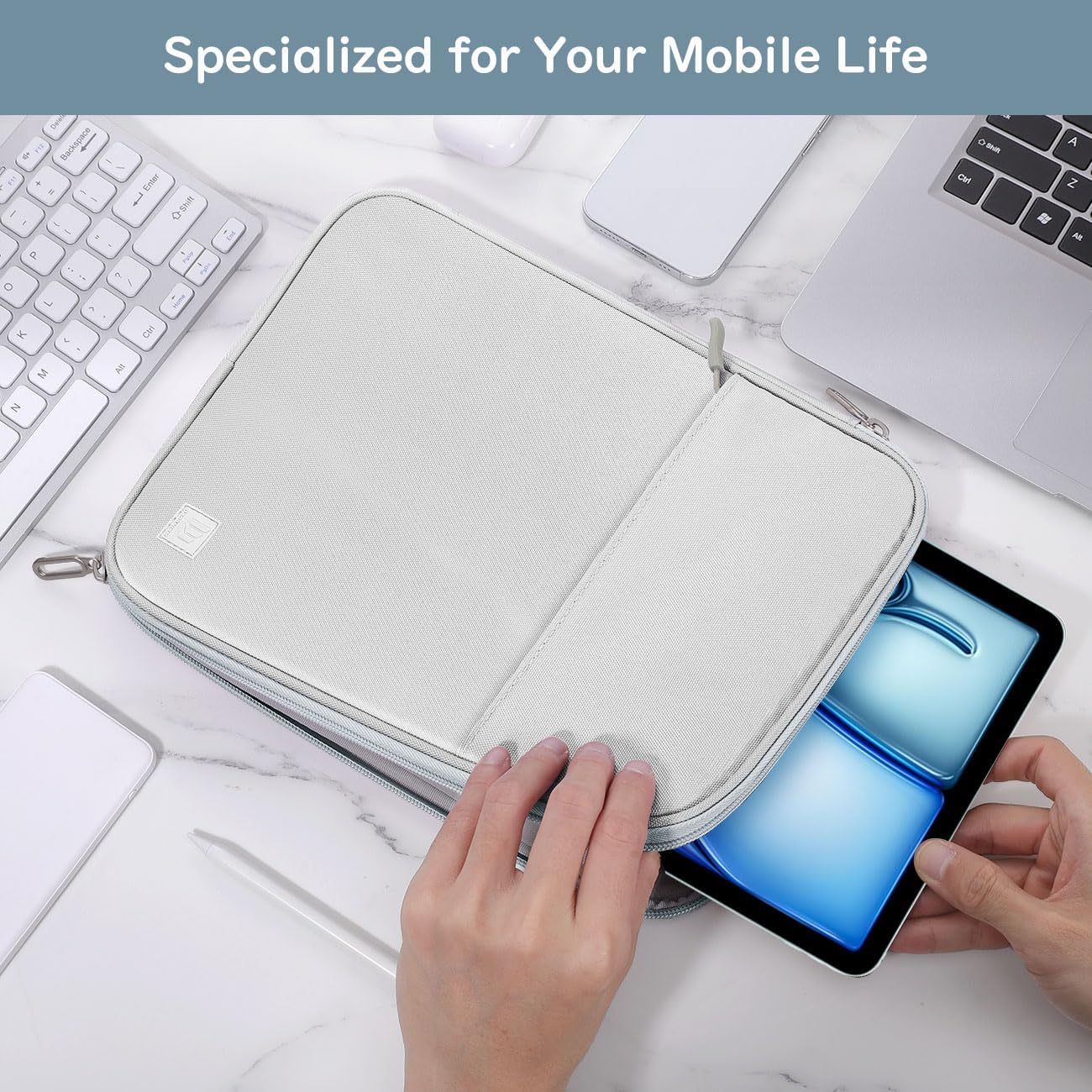 Thumbnail 5 de Dadanism 9-11" - Borsa imbottita per tablet 9–11" compatibile con iPad e Galaxy Tab, Grigio + Bianco