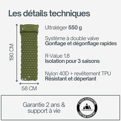 Thumbnail 7 de TRINORDIC Tapis de Camping Gonflable Ultraléger avec Oreiller — Confort et simplicité pour vos aventures