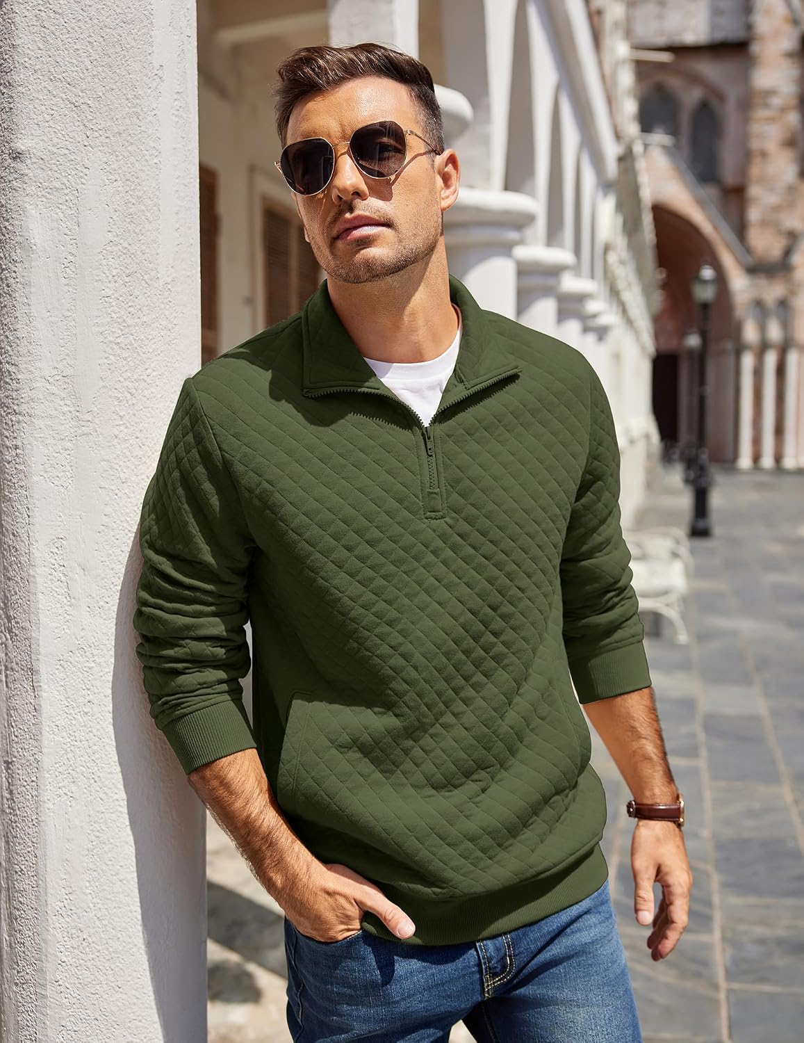 Thumbnail 6 de COOFANDY Men's Quilted Quarter-Zip Pullover with Mock Neck and Pocket