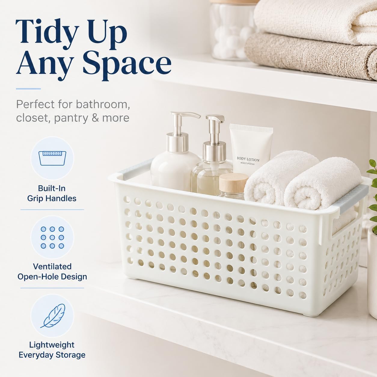 Detalle 1 de Basicwise QI003238 Set of 6 Plastic Storage Baskets, Ivory, 12" x 5" x 5