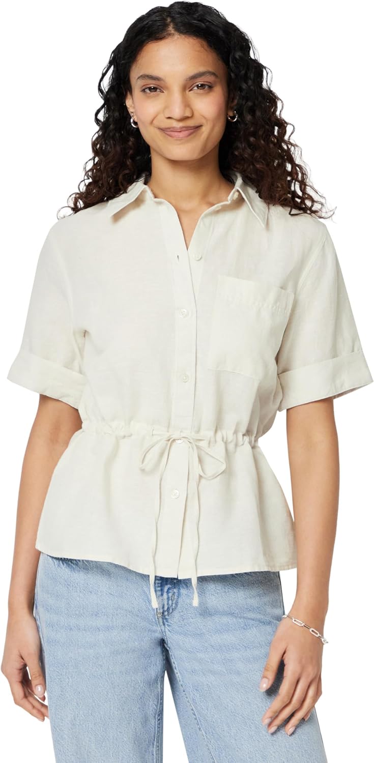 Detalle de Amazon Essentials Women's Relaxed-Fit Linen Blend Wide-Sleeve Shirt with Adjustable Waist