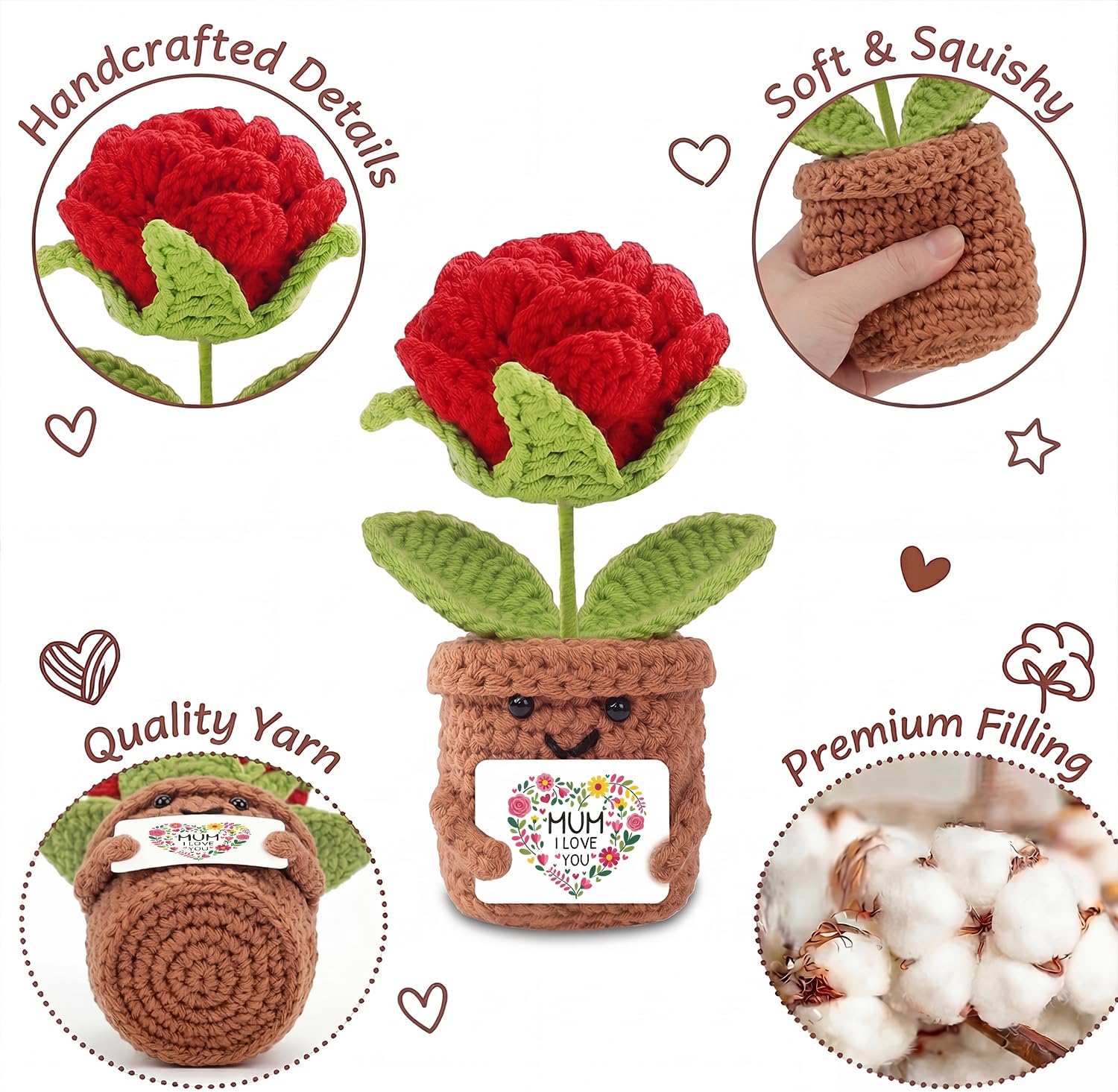 Detalle de Mothers Day Gift for Mum: Handmade Positive Roses Doll Crochet with Card