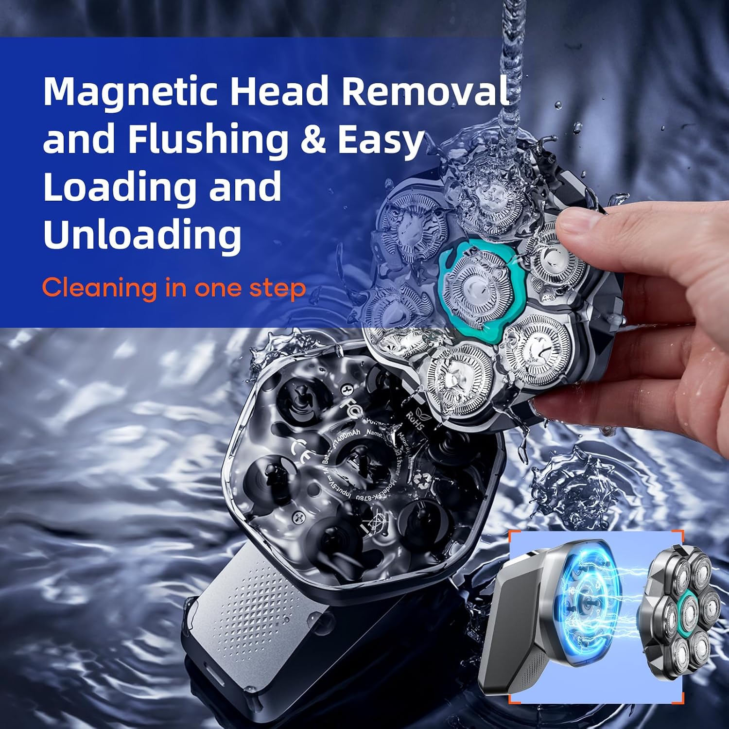 Detalle de KENSEN Head Shavers for Bald Men: 2-Speed Adjustable 7D Waterproof Electric Razor