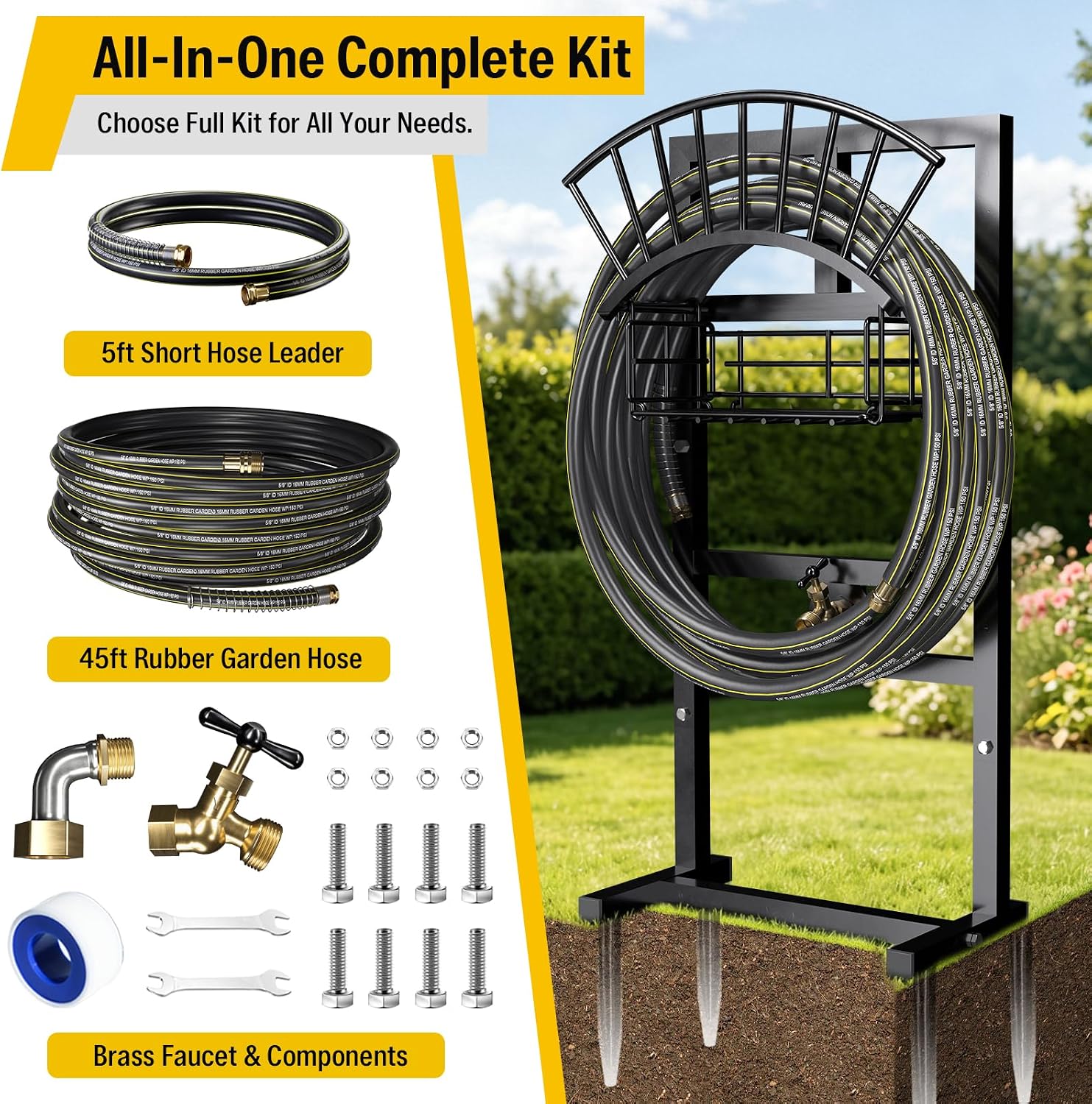 Thumbnail 3 de Garden Hose Holder with 45 ft Rubber Hose