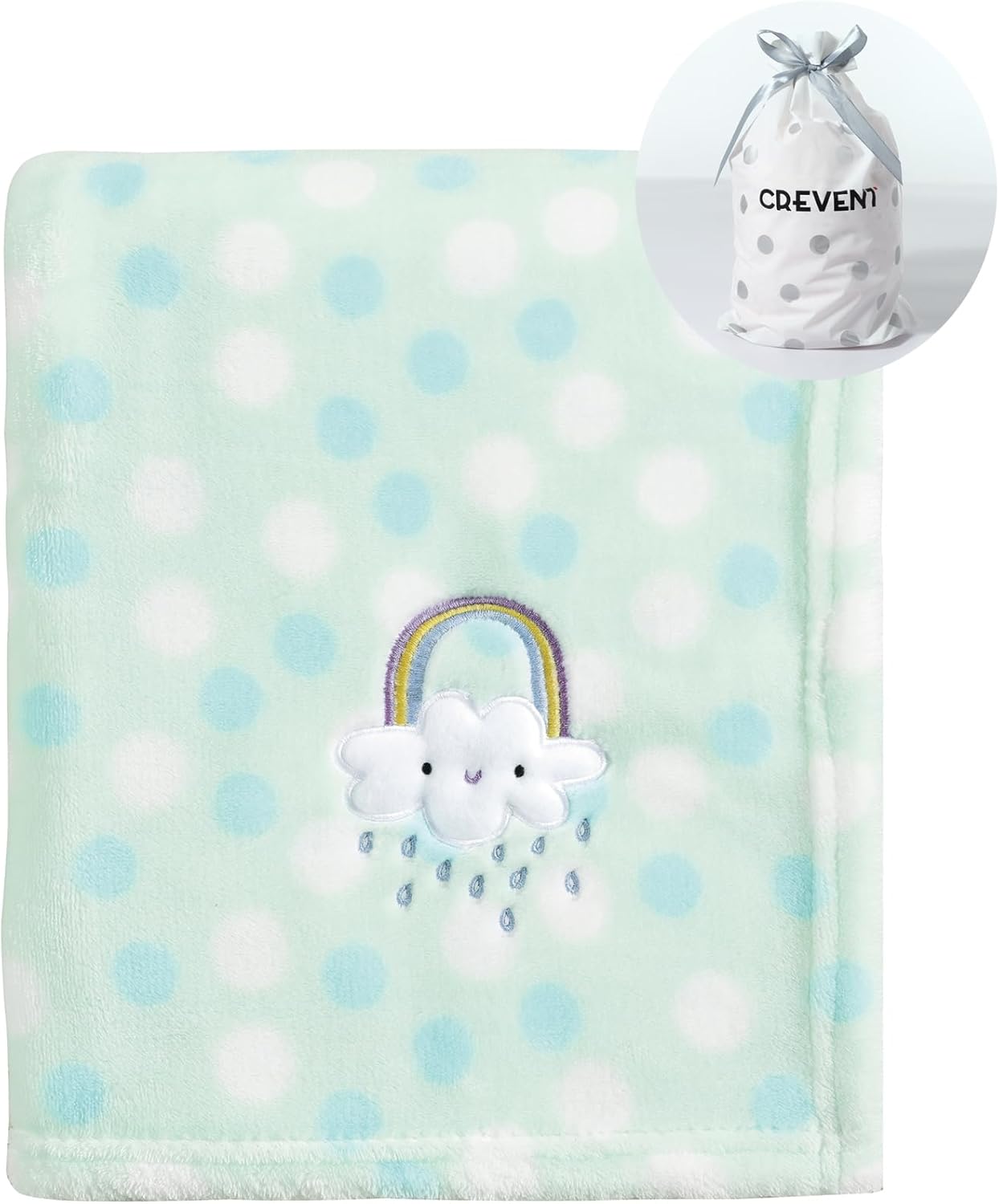 Thumbnail 6 de CREVENT Soft Baby Blanket for Newborn - 75x100 cm Green Rainbow, Fleece Plush Pram Blanket