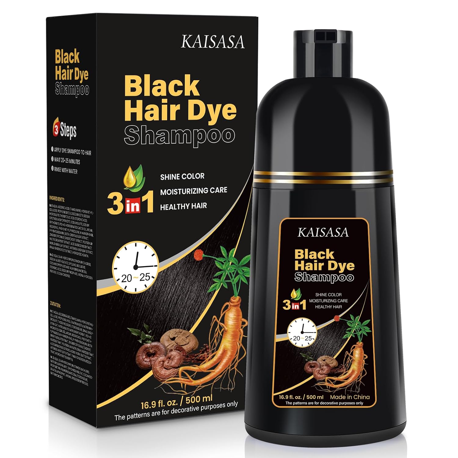 Detalle de Schwarzes HaarfĂ€rbeshampoo 3 in 1 đâ