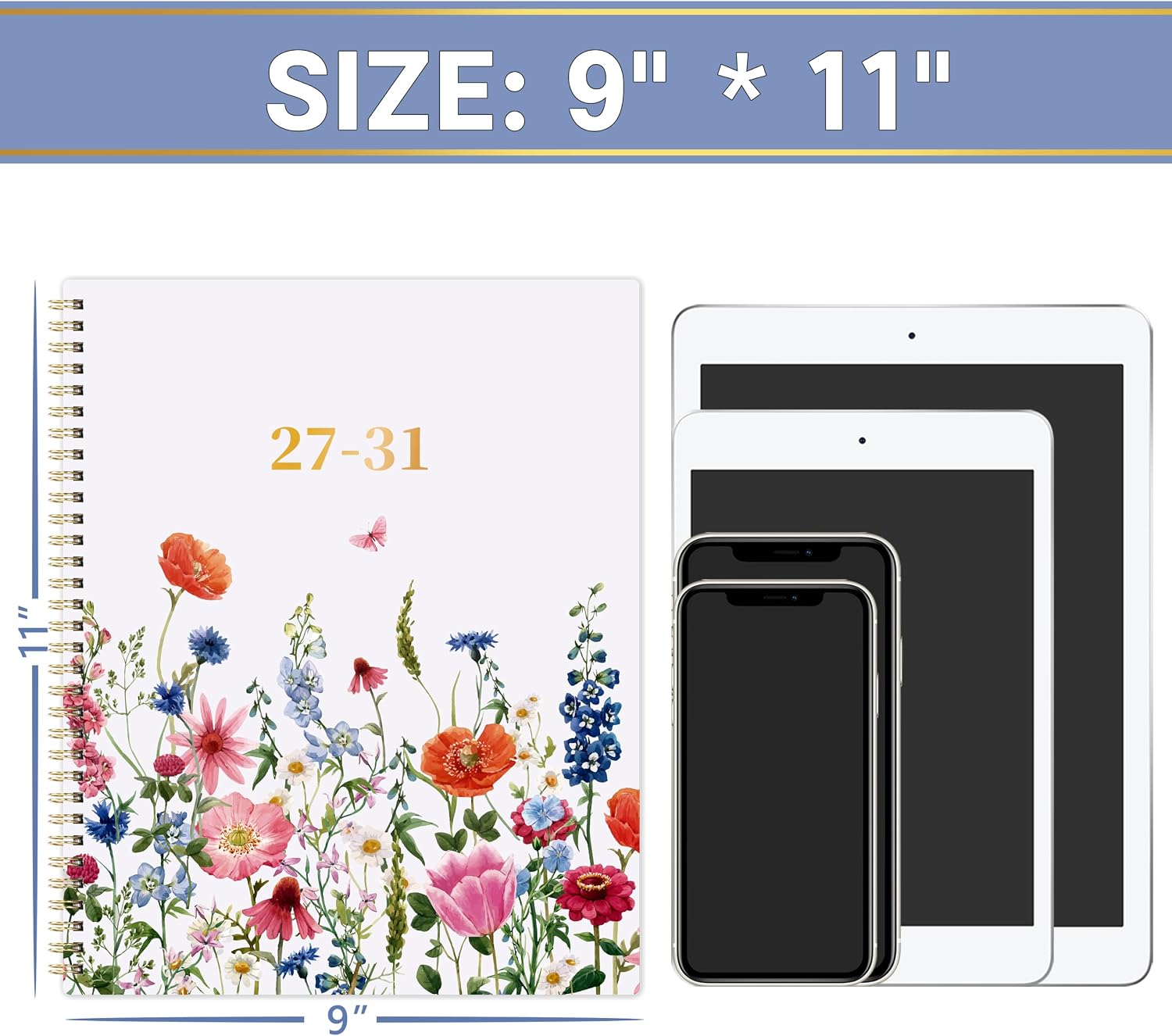 Detalle 2 de Planrage 2027–2031 Monthly Planner, 9" x 11", Floral Cover, Twin-Wire Binding