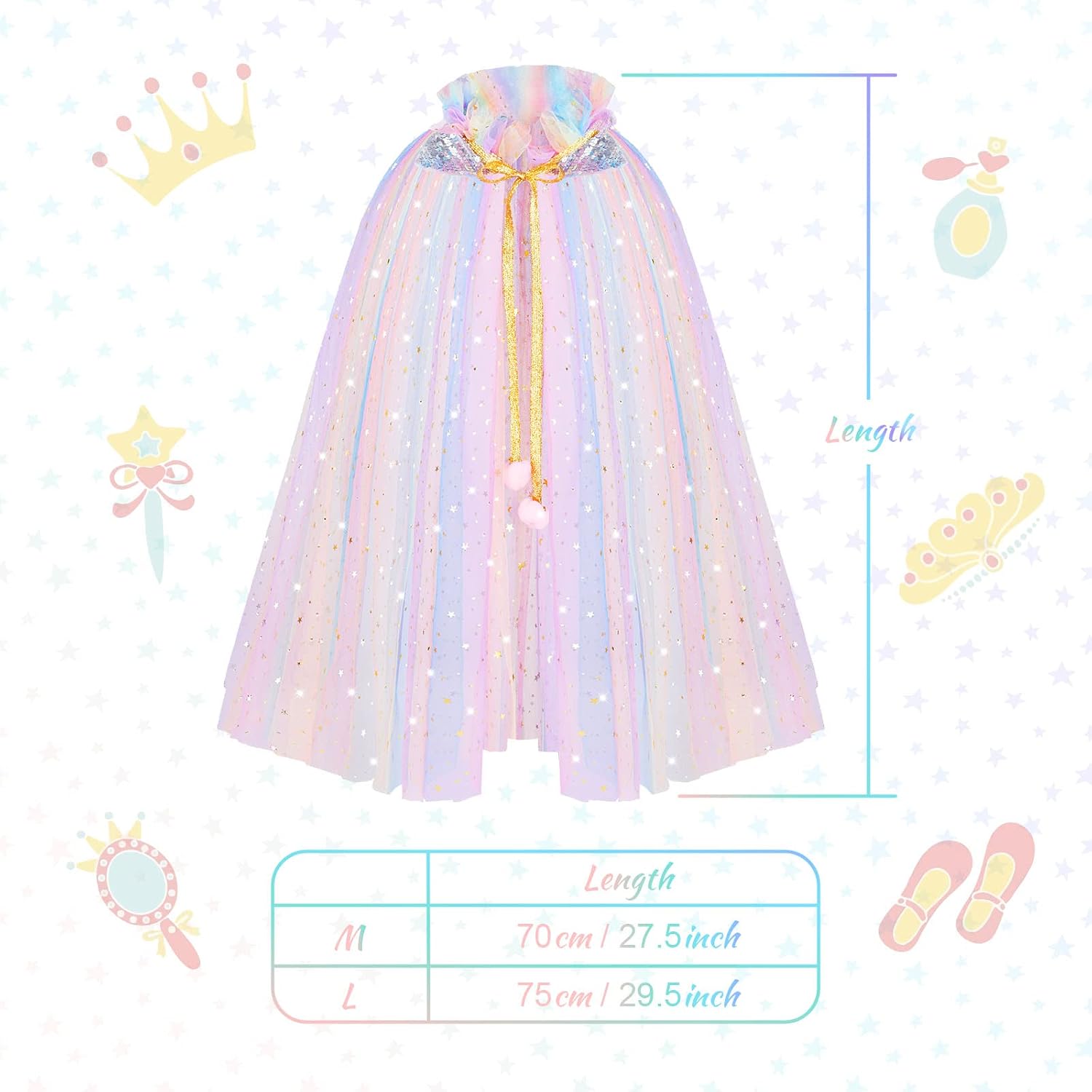 Detalle 2 de ACWOO Prinzessin Umhang Mädchen 75 cm 🎀