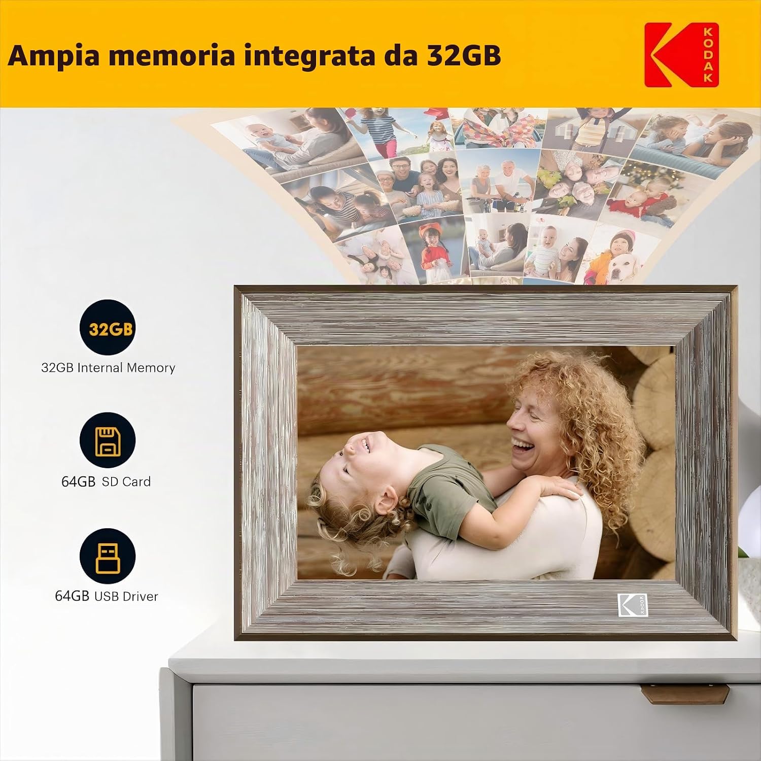 Detalle de KODAK Cornice Digitale 10'' in Legno Grigio con WiFi, Cornice Foto Digitale 1013W