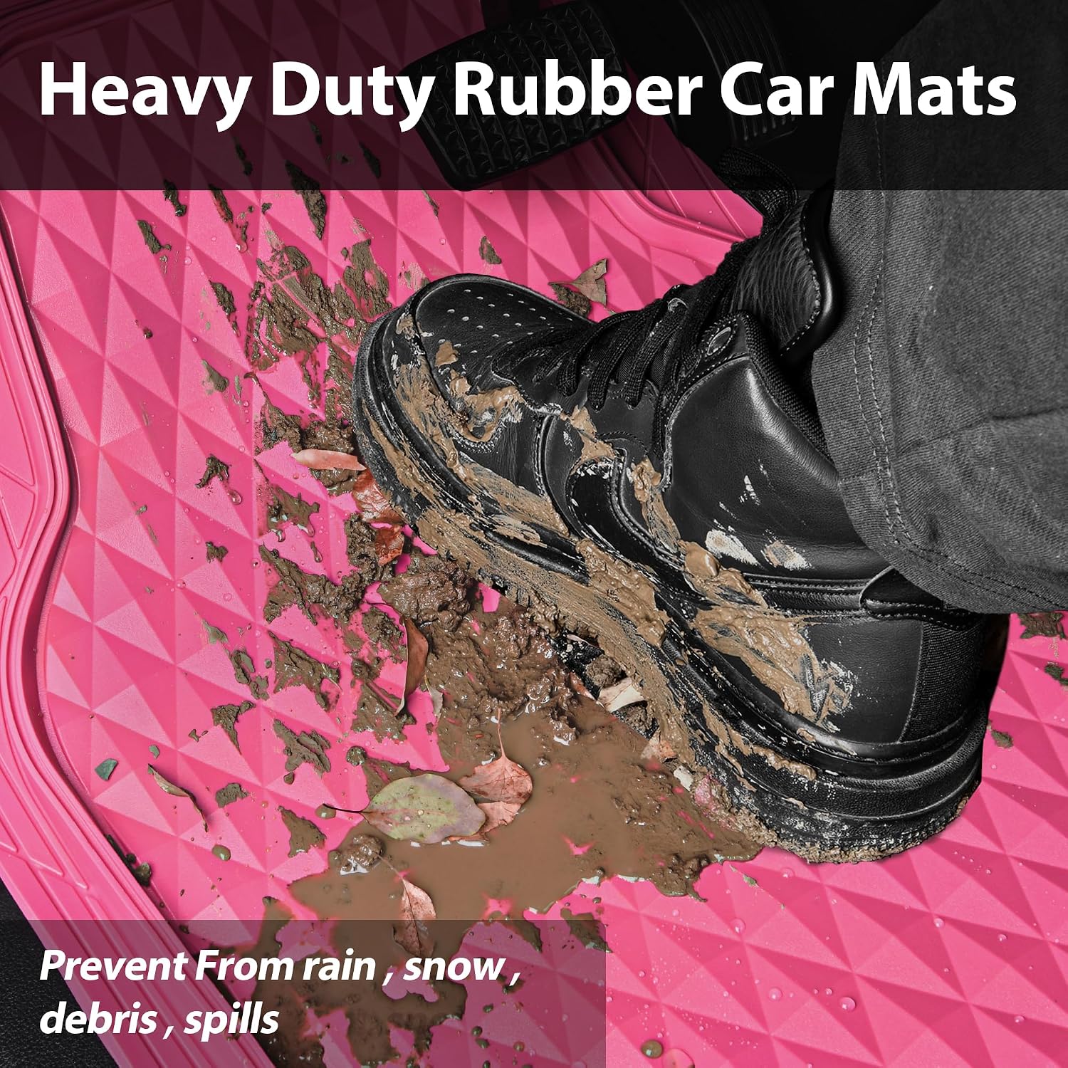 Thumbnail 5 de CAR PASS Heavy Duty Rubber Pink Floor Mats 3 Pc
