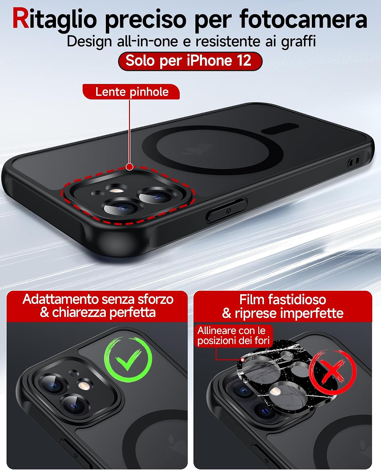 Detalle de LeYi Cover Magnetica per iPhone 12 con Vetro Temperato: protezione magnetica, ante e retro opachi