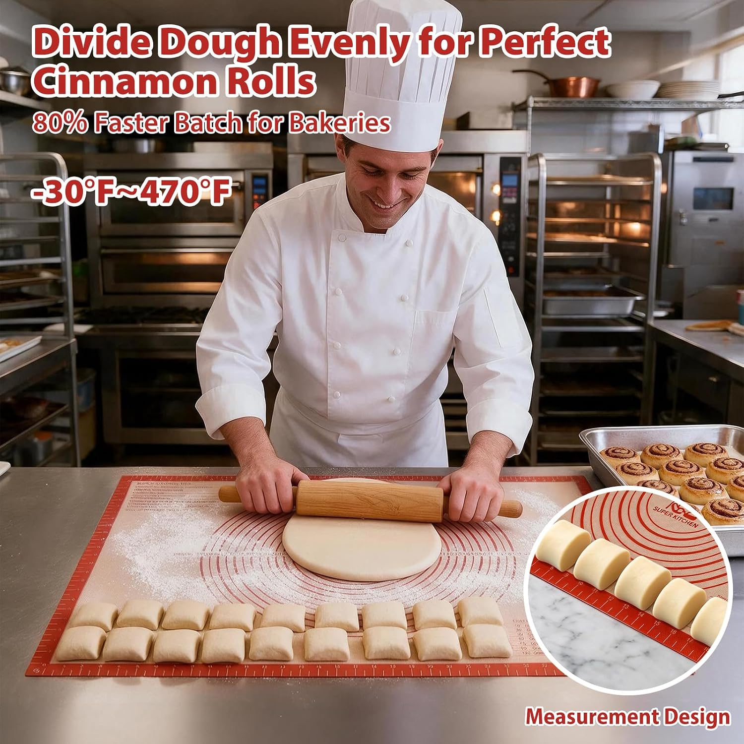 Thumbnail 6 de Folksy Super Kitchen FI2028red Silicone Pastry Mat, 28 x 20 in, Red