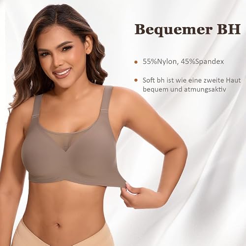Detalle de Jiuday BH Damen Ohne Bügel – Push Up Soft Jelly Bralette mit Seitenträgern, Nahtloser T-Shirt-BH, Kaffee, Größe M