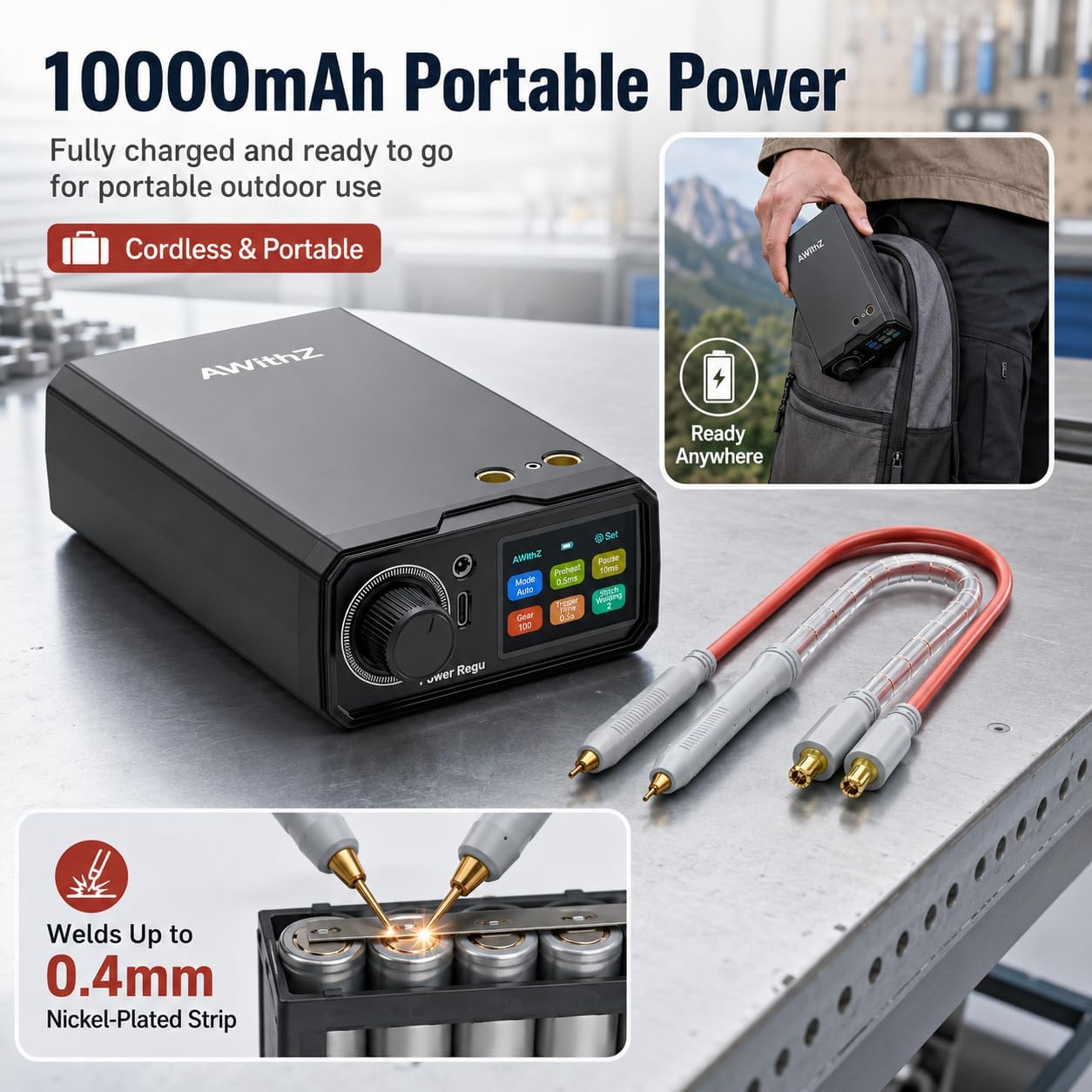 Detalle de AWithZ Spot Welder 10000mAh, Dual Pulse