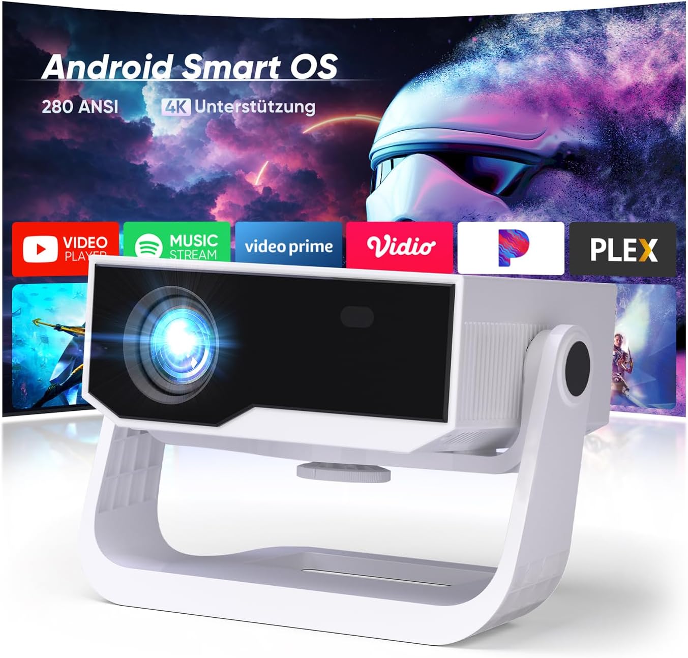 Detalle de Wielio Smart Beamer – kompakter Heimkino-Beamer mit integrierter App, 4K-Unterstützung und flexiblem Ständer