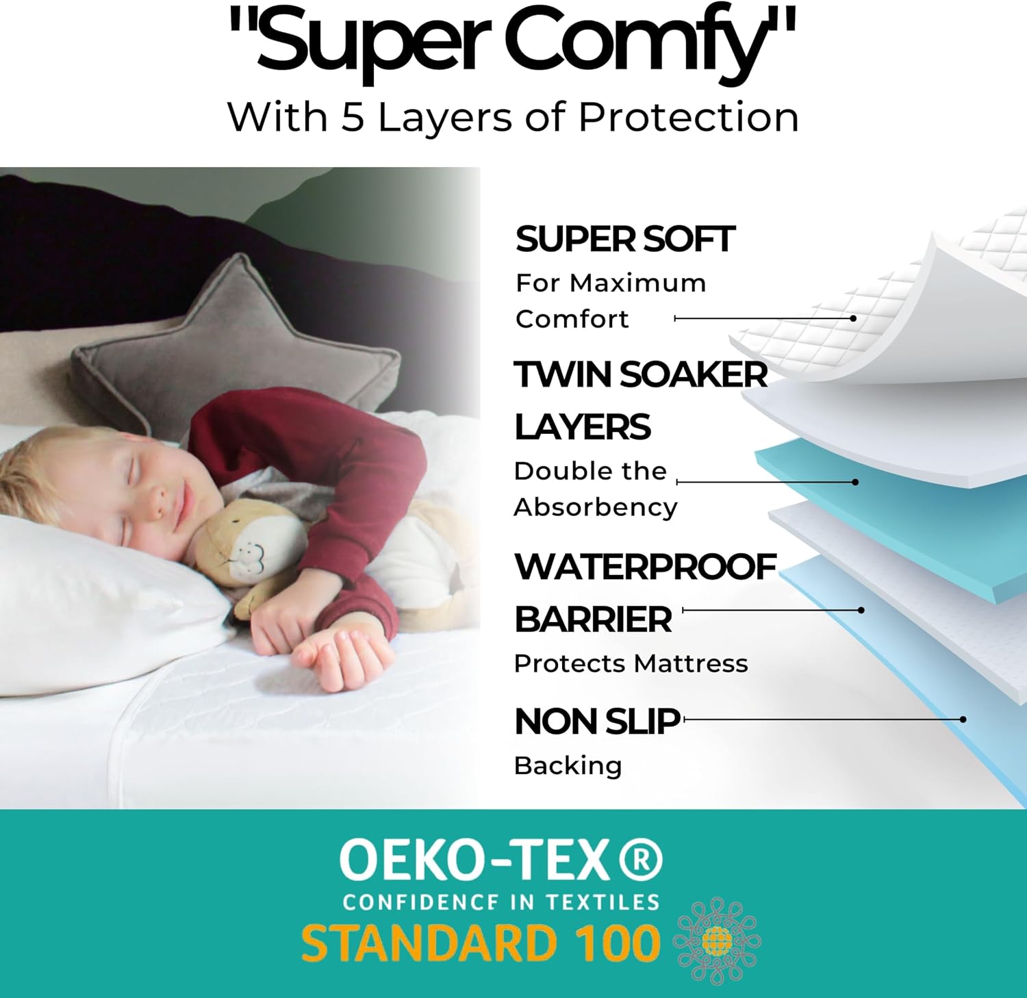 Detalle de Hygge Sheets Potty Training Pee Pads for Kids: Full-Size, 52" x 36" with Tucks